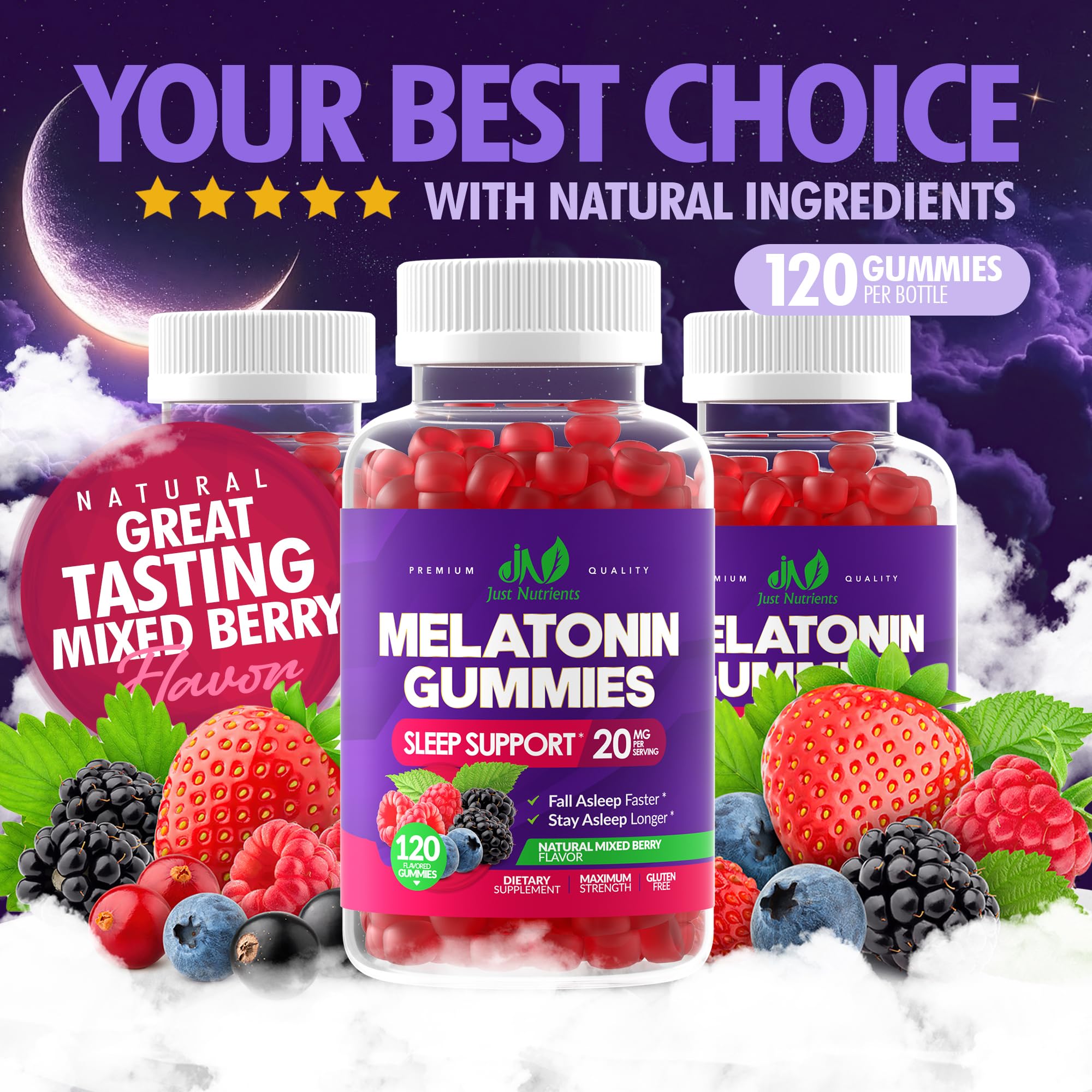Melatonin 20mg Gummies (120 Count) - Maximum Strength Sleep Support for Adults with 10mg of Melatonin Per Gummy - Gluten-Free, Non-GMO, Vegetarian Just Nutrients buy supplements canada