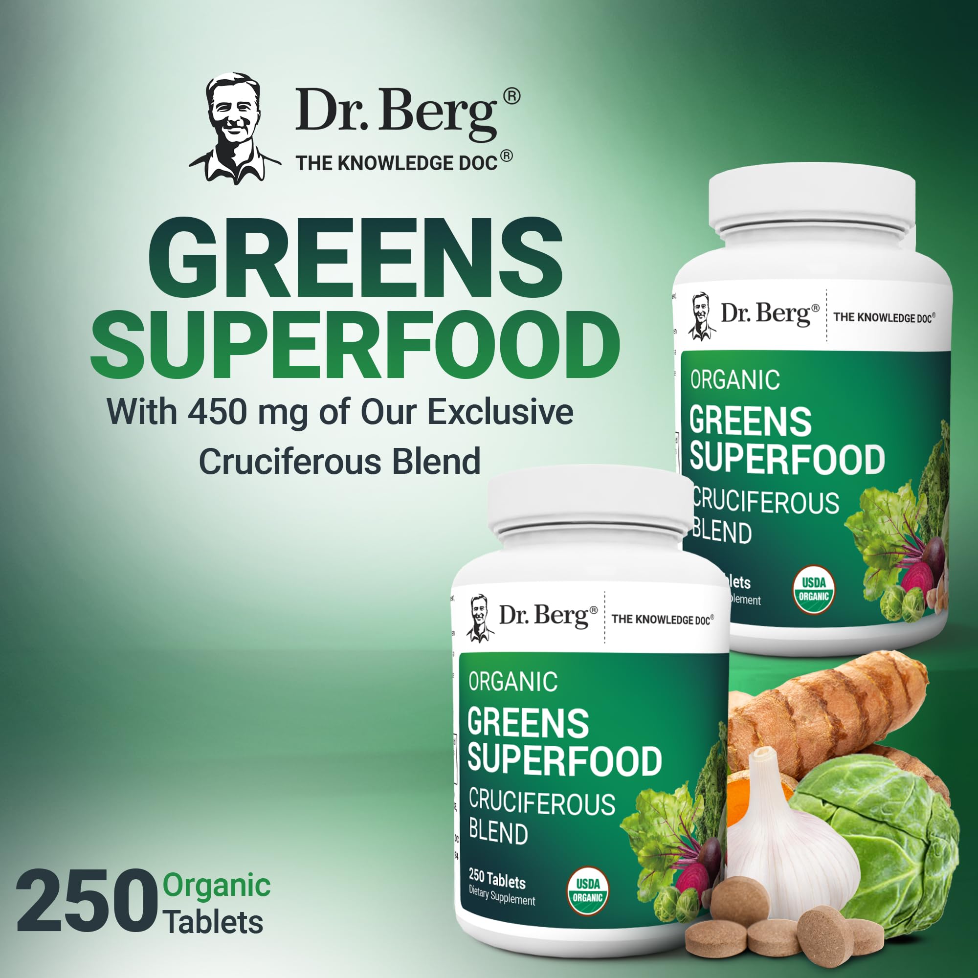 Dr. Berg's Greens Superfood Cruciferous Vegetable Tablets - Vegetable Supplements for Adults w/ 11 Phytonutrient Super Greens Tablets - Energy, Immune System & Liver Veggie Tablets - 250 Tablets Dr. Berg Nutritionals buy supplements canada