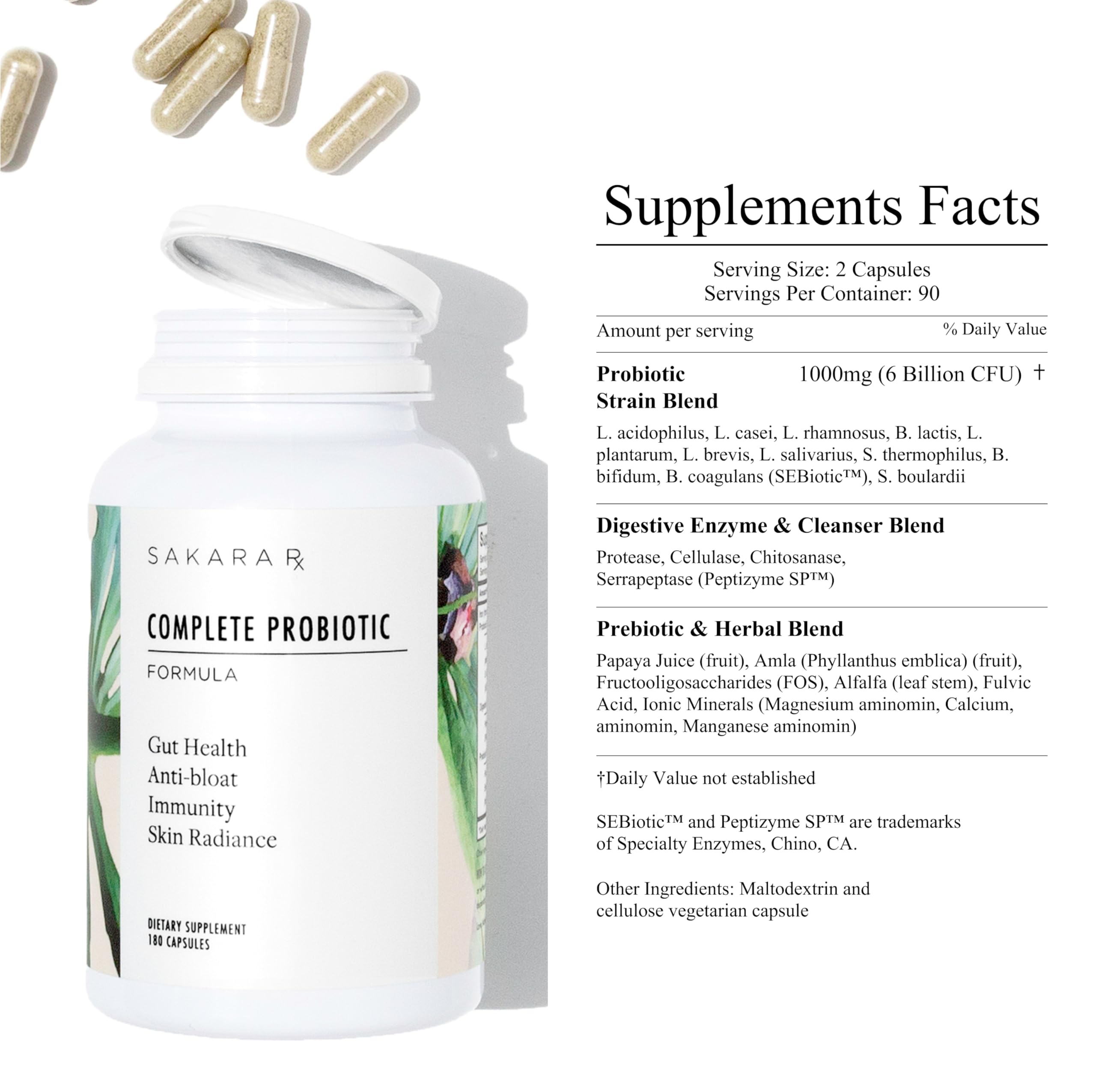 SAKARA Complete Probiotic - Prebiotics and Probiotics for Women Digestive Health Supplements, Supports Bloating, Immune System & Skin Radiance, Gut Health for Women with 3 Billion CFU's - 180 Capsules SAKARA buy supplements canada