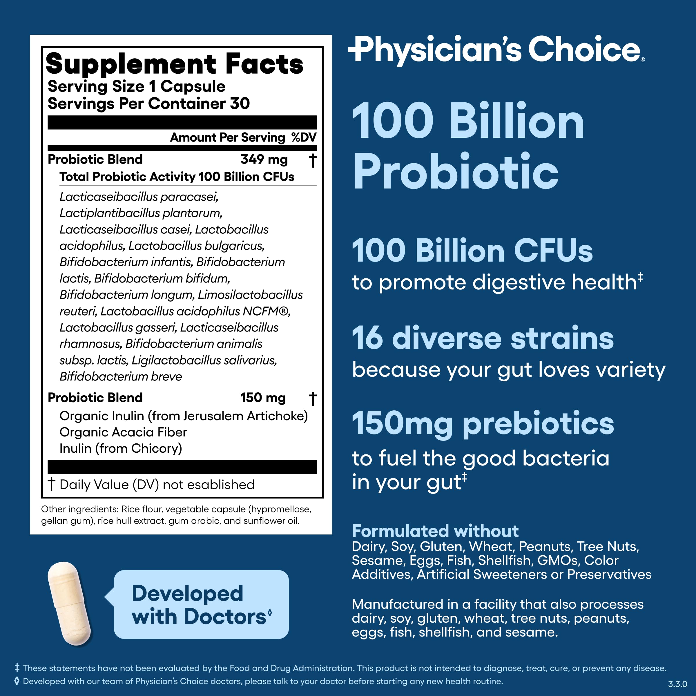 Physician's CHOICE 100 Billion Advanced Probiotic - 16 Strains + Organic Prebiotics - Digestive & Gut Health - Supports Occasional Constipation, Diarrhea, Gas & Bloating - Probiotics for Women & Men Physician's CHOICE buy supplements canada