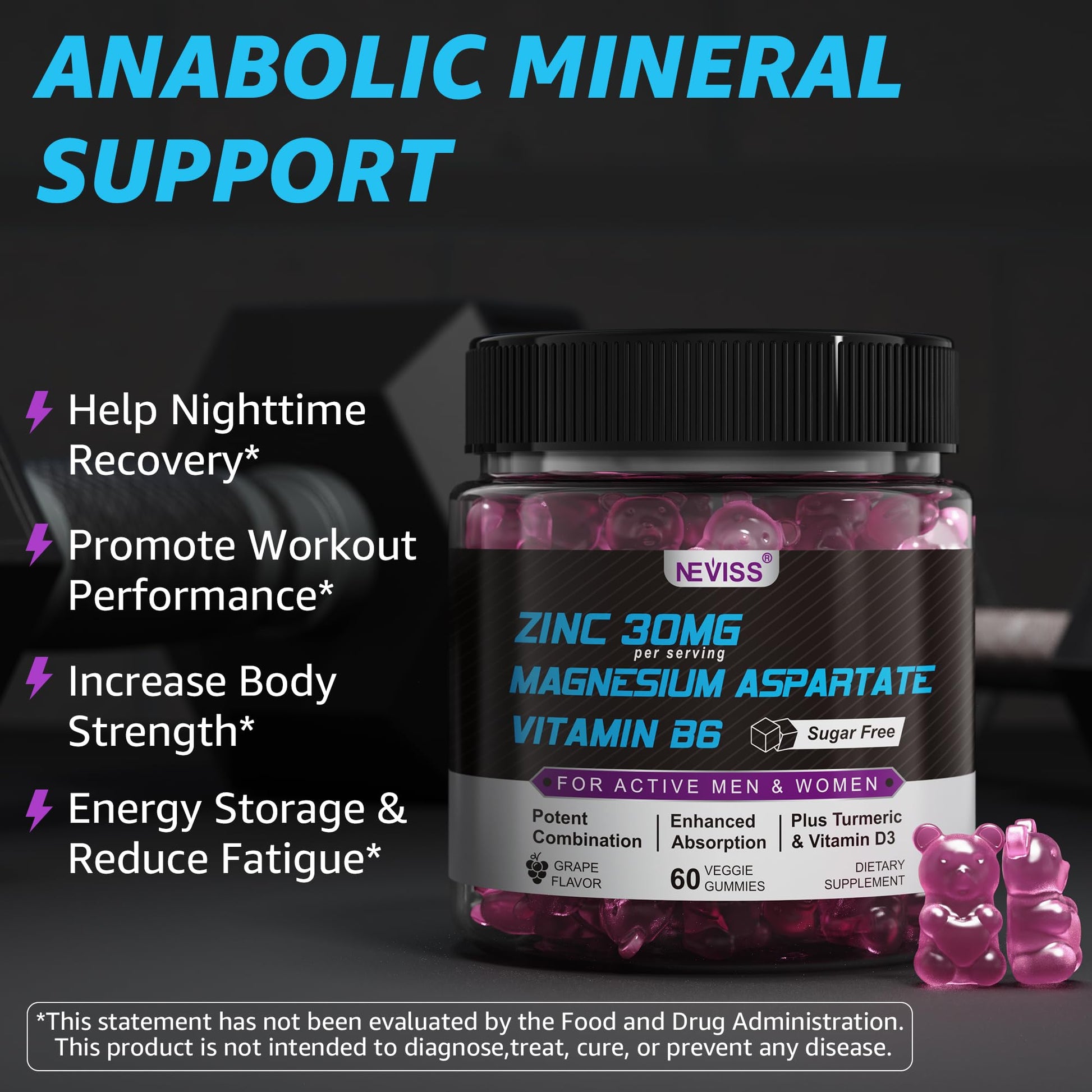 Zinc and Magnesium Supplement, Zinc Magnesium Aspartate Post Workout Gummies for Men Women, with Vitamin B6, B12, D3, Turmeric for Nighttime Recovery, Reduce Fatigue NEVISS buy supplements canada