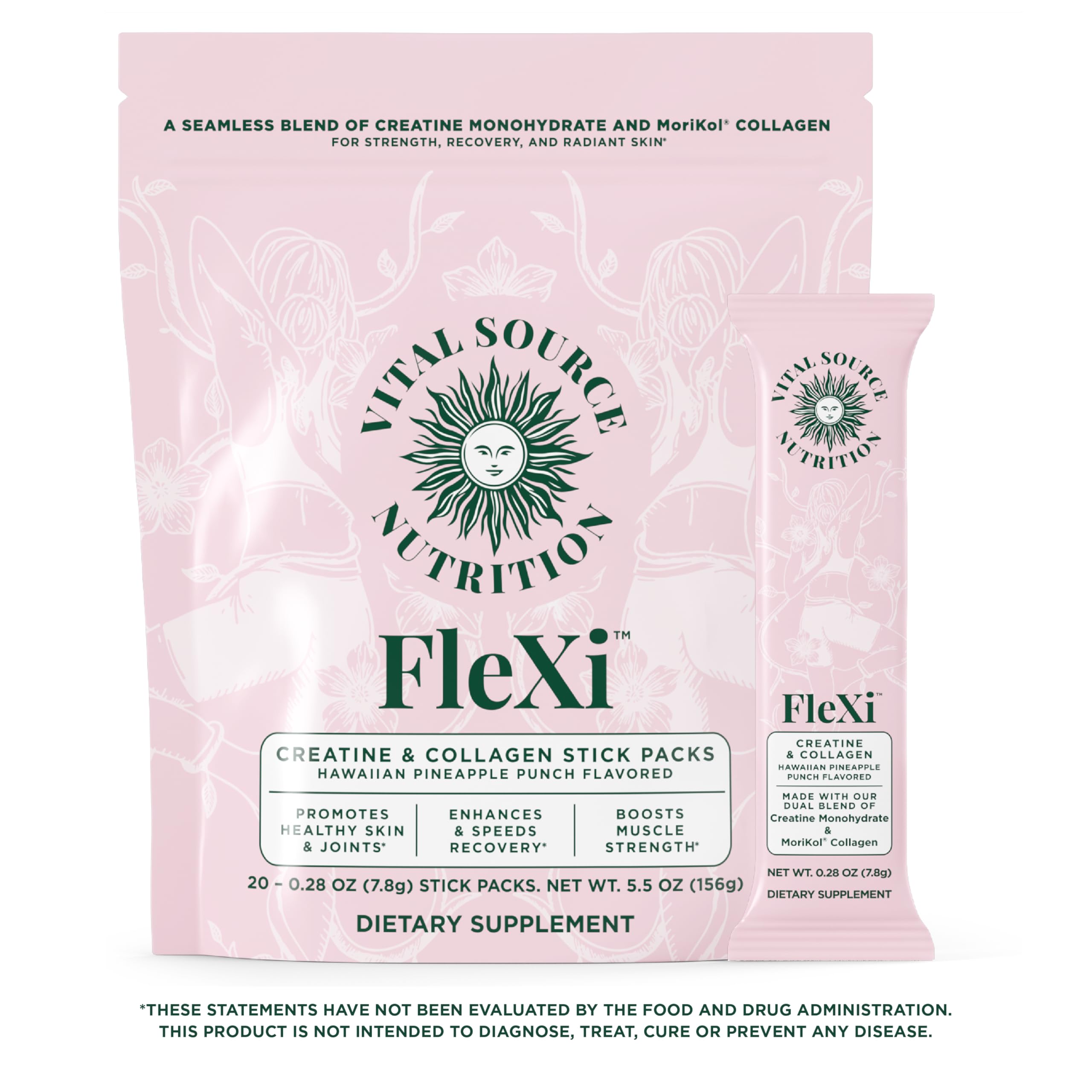 Vital Source Nutrition - Flexi - Creatine & Collagen Stick Packs - 5g Creatine Monohydrate + 1g MoriKol Collagen -Supports Strength, Recovery & Skin Health -20 Servings Vital Source Nutrition buy supplements canada