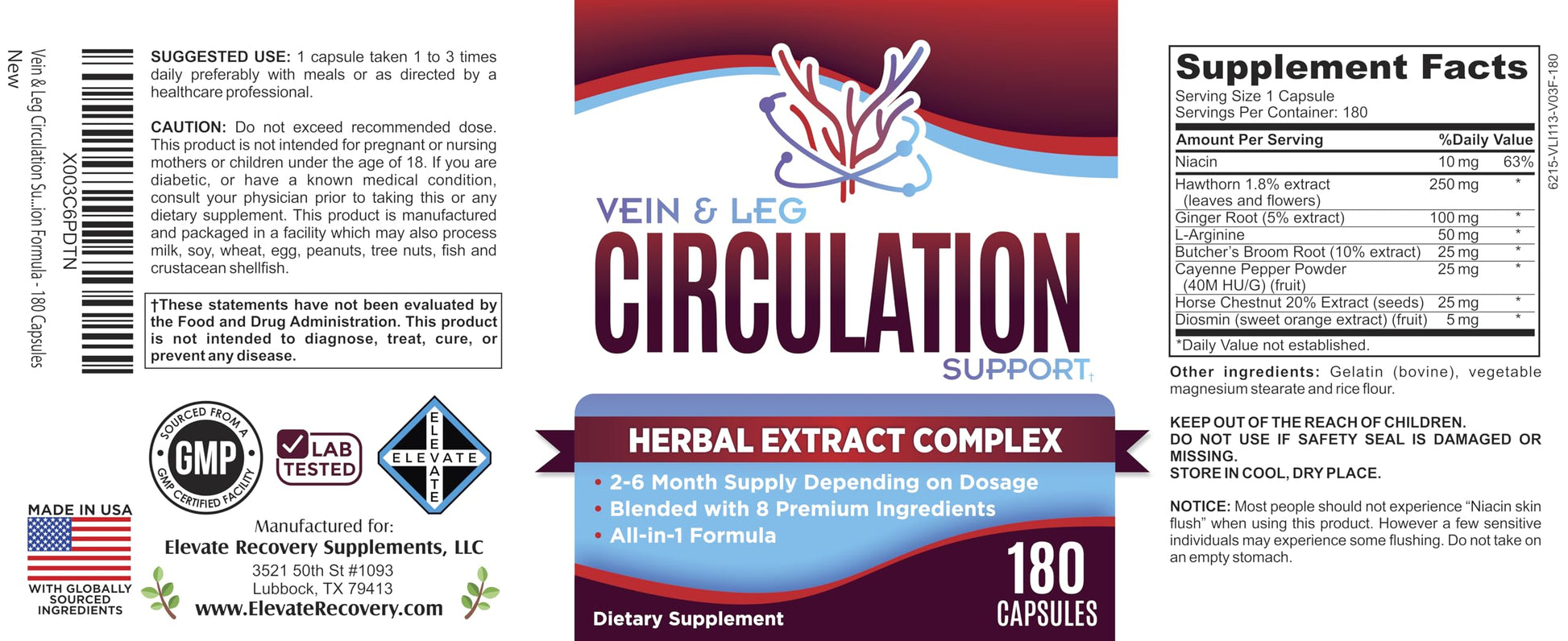 Vein & Leg Circulation (2-Month) Support Supplement with 8 Active Ingredients in 1 Formula | Leg + Vein | Blood Circulation Support Supplements | 60-Day Bulk Supply | 180 Capsules Elevate Recovery Supplements buy supplements canada