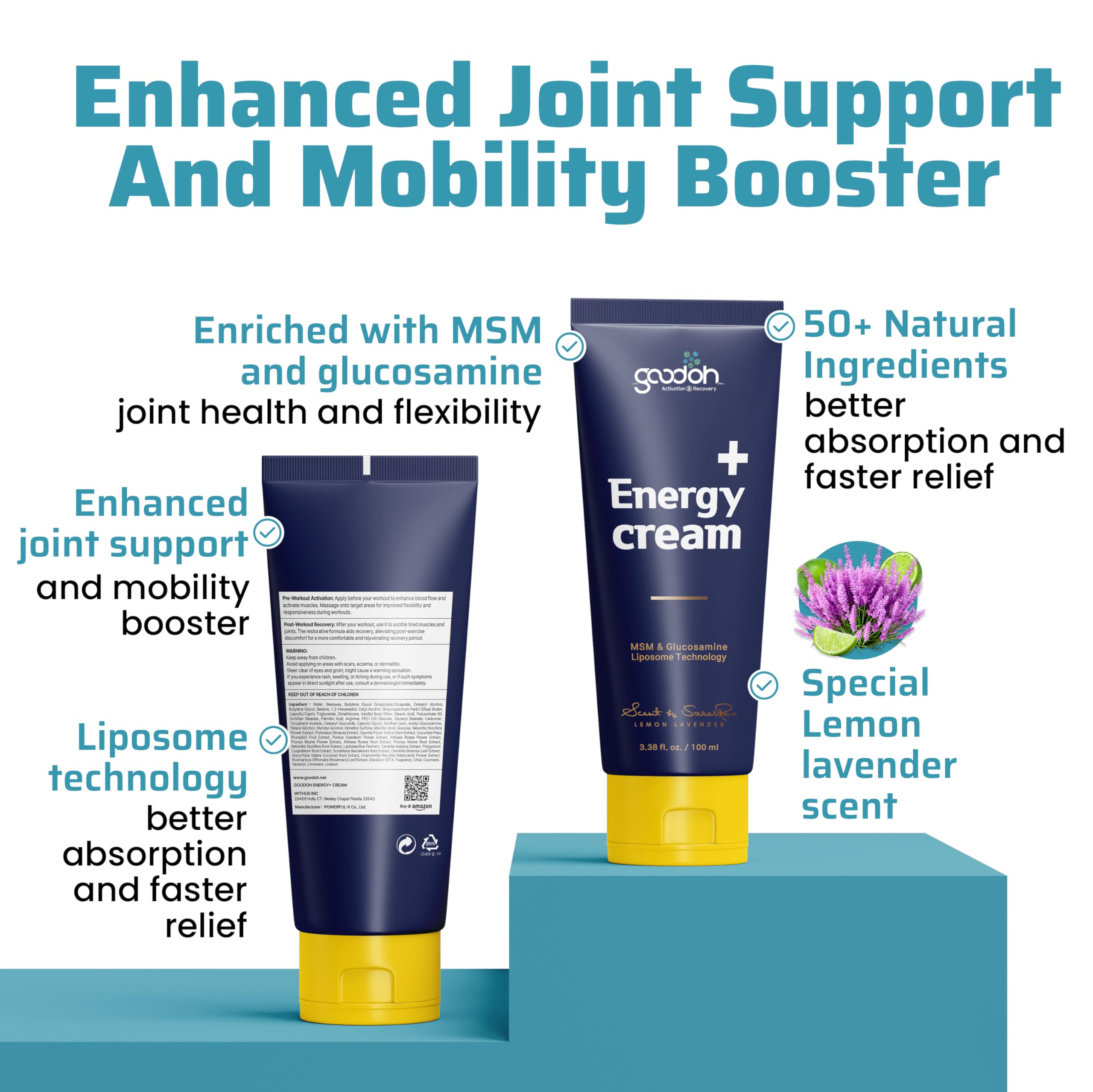 GOODOH Muscle & Joint Relief Cream with MSM (Dimethyl Sulfone), Glucosamine & Chondroitin – Fast Absorbing Cream for Muscle Pain, Joint Stiffness & Recovery – 3.38 oz GOODOH buy supplements canada