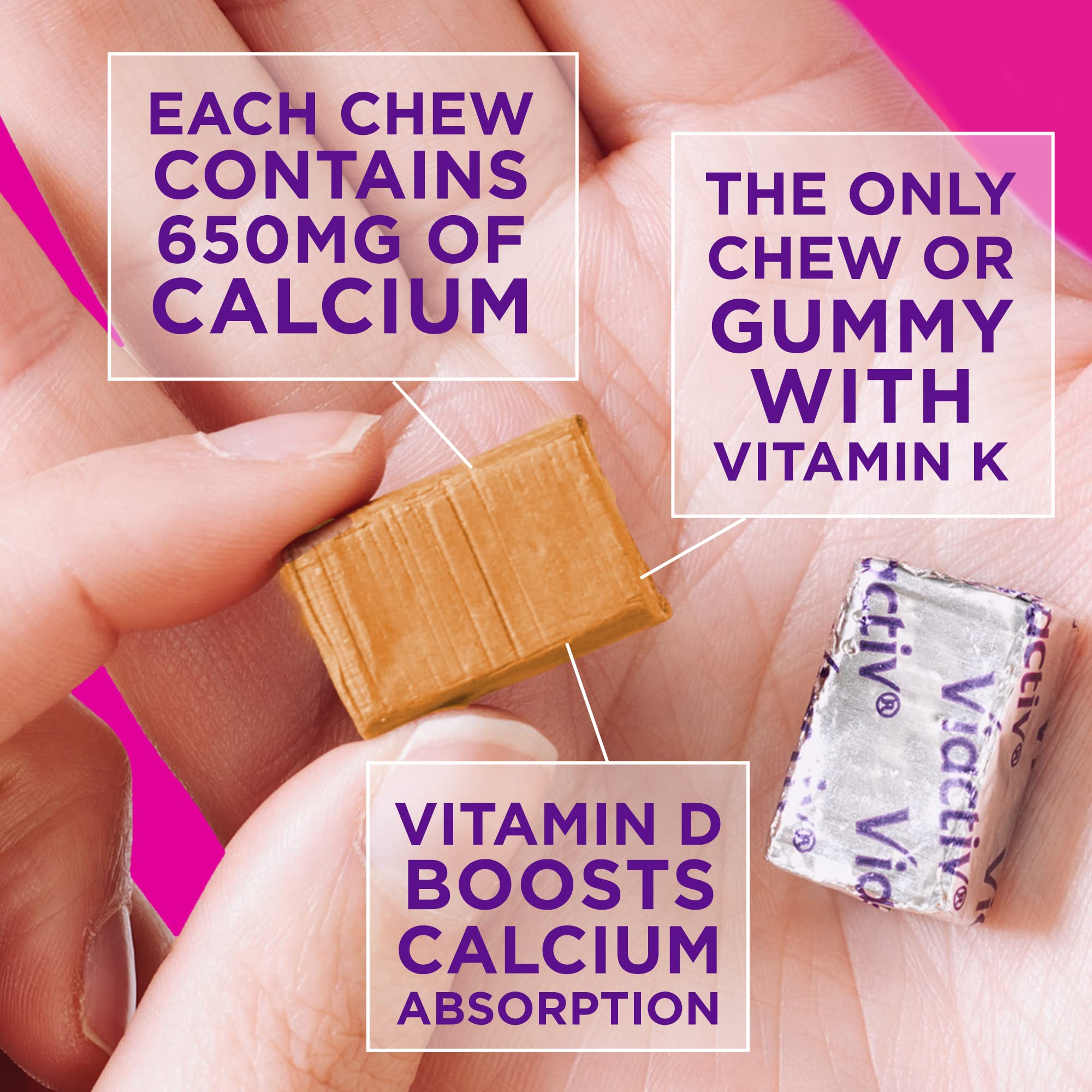 Viactiv Calcium + Vitamin D Supplement Soft Chews for Women & Men - Chewable Calcium for Bone Health Support, 650 mg per Serving, Vitamin D & K for High Absorption - 60 Count, Caramel Viactiv buy supplements canada