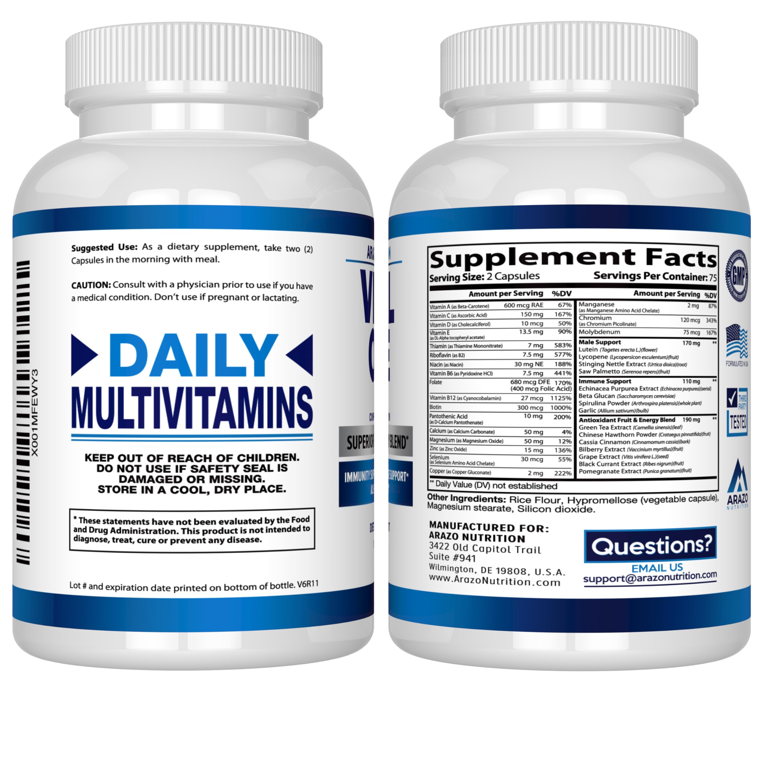 Arazo Nutrition Vital One Multivitamin for Men – Daily Wholefood Supplement - 150 Vegan Arazo Nutrition buy supplements canada