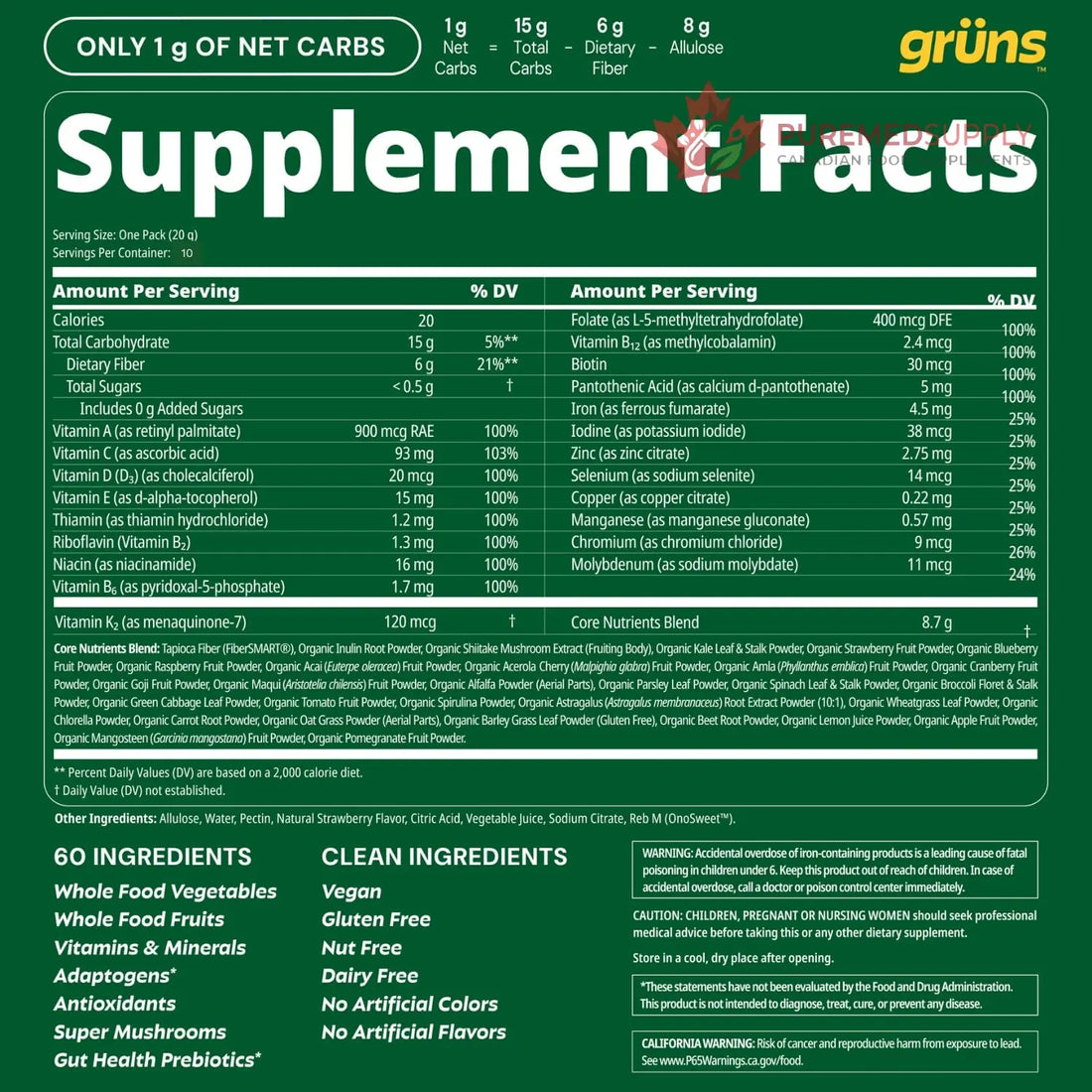 Gruns Sugar-Free Super Greens Gummies, Multivitamin Superfood Gummy Bears, Spirulina, Chlorella, Prebiotics & Fiber gummies for Digestive Health, Adaptogens Supplement, 20 Vitamins & Minerals, 10 pack Grüns buy supplements canada