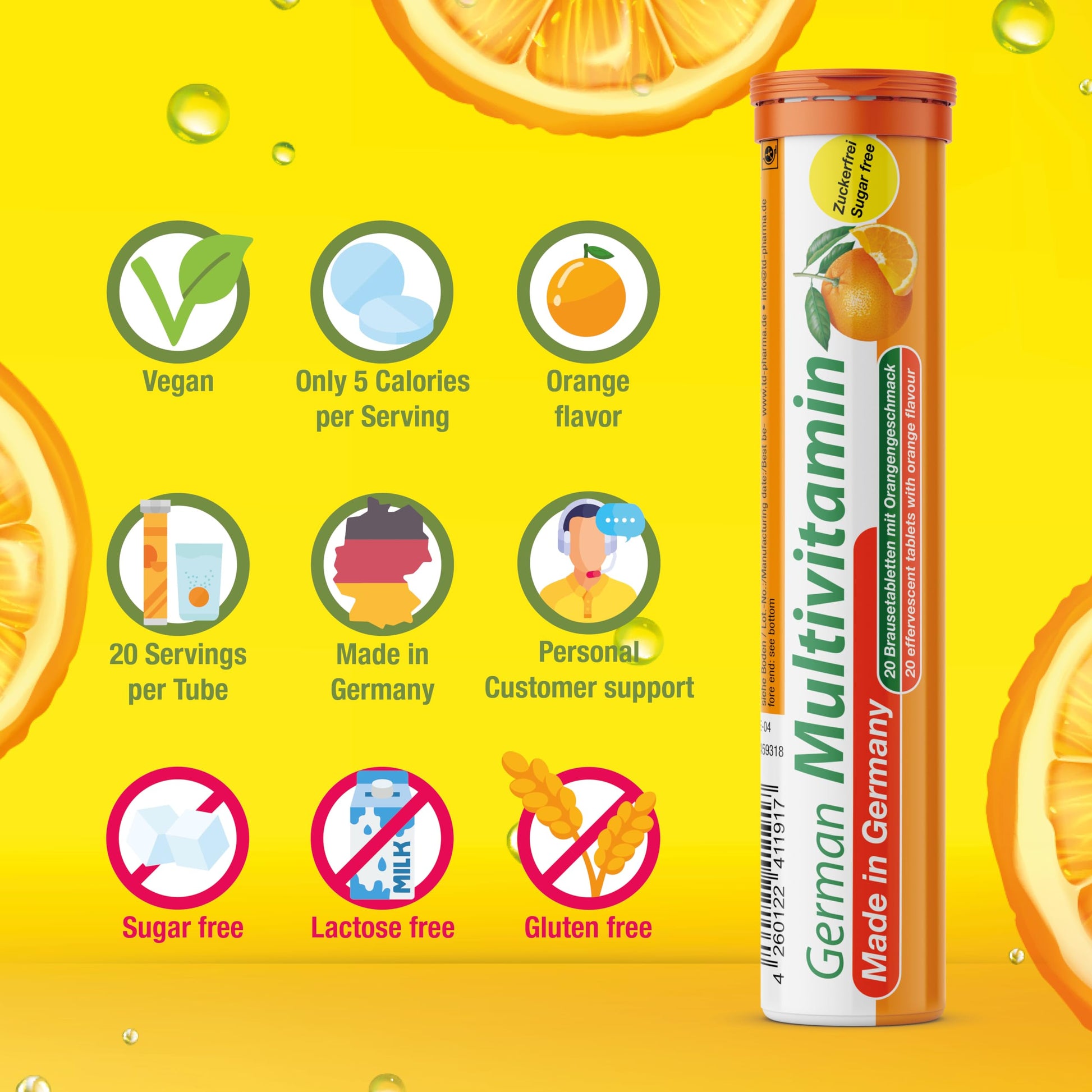 T&D German Vitamin, Minerals - 140 Vegan/Vegetarian Drink Effervescent Tablets - Mixed Fruit Flavor Box - Made in Germany T&D buy supplements canada