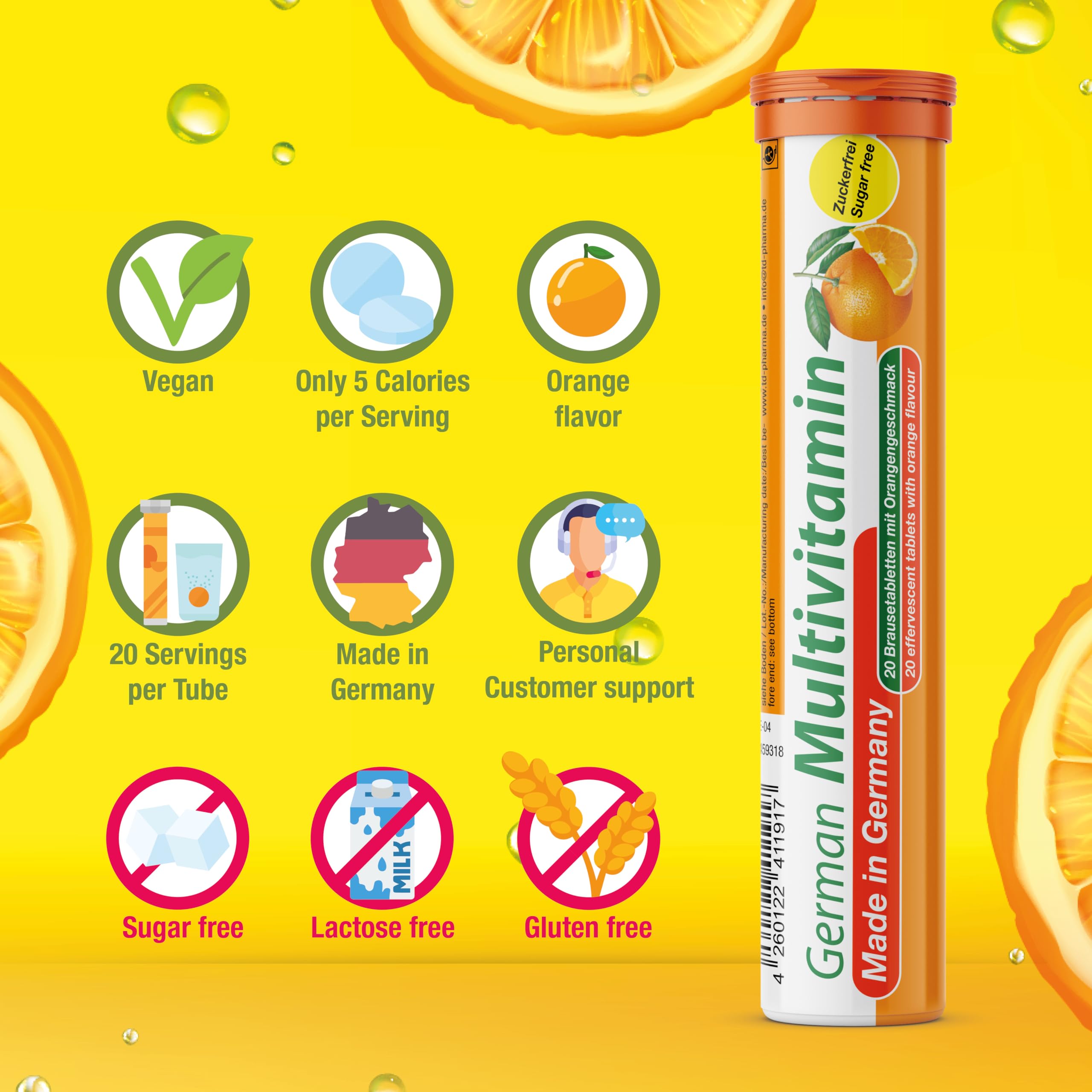 T&D German Vitamin, Minerals - 140 Vegan/Vegetarian Drink Effervescent Tablets - Mixed Fruit Flavor Box - Made in Germany T&D buy supplements canada