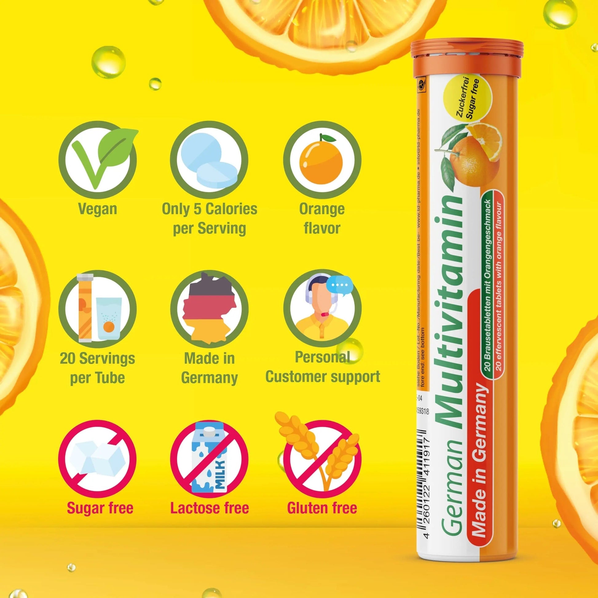 T&D German Multvitamin 10 Vitamins - 40 Vegan Drink Effervescent Tablets - Orange Flavor T&D buy supplements canada