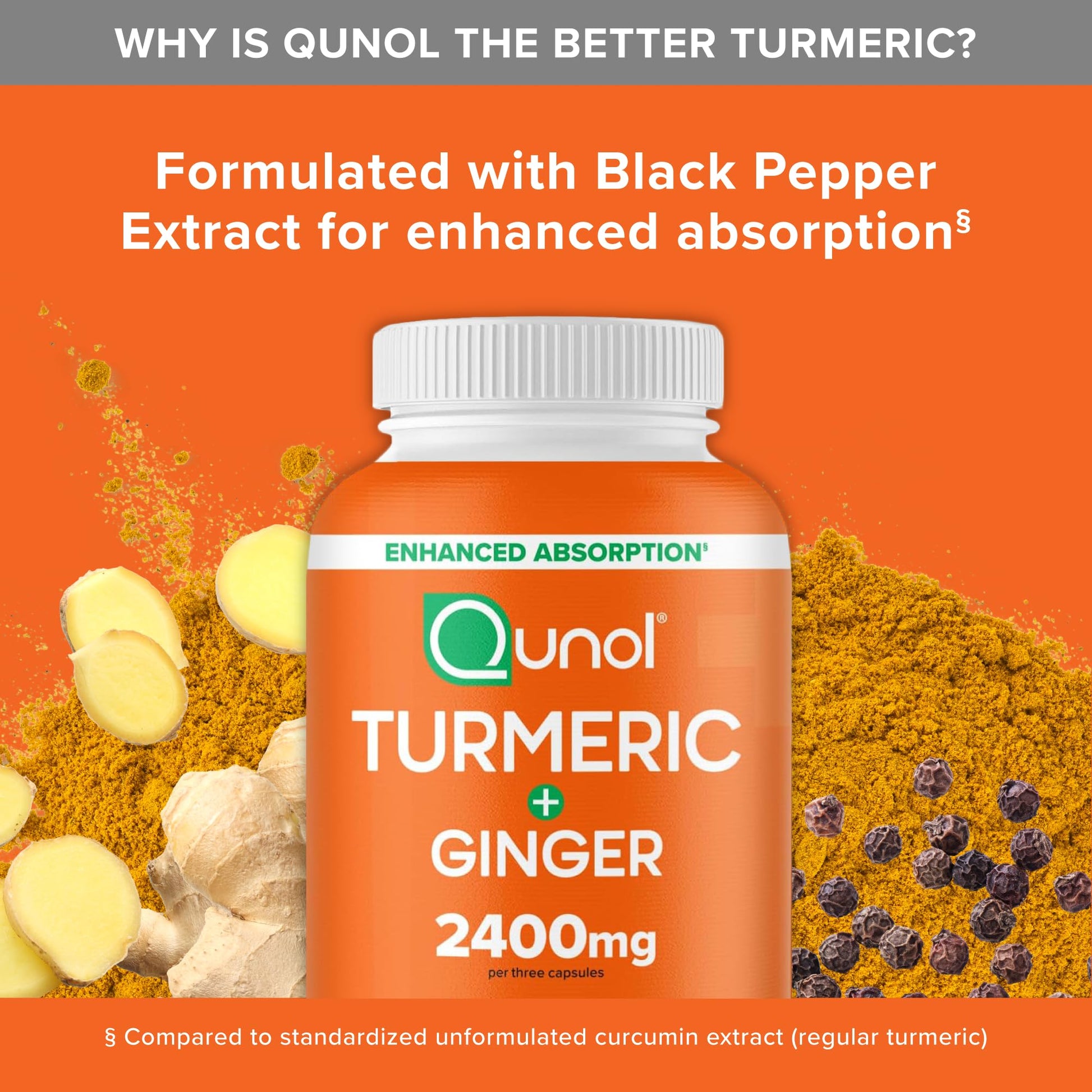 Qunol Turmeric Curcumin with Black Pepper & Ginger, 2400mg Turmeric Extract with 95% Curcuminoids, Extra Strength Supplement Qunol buy supplements canada