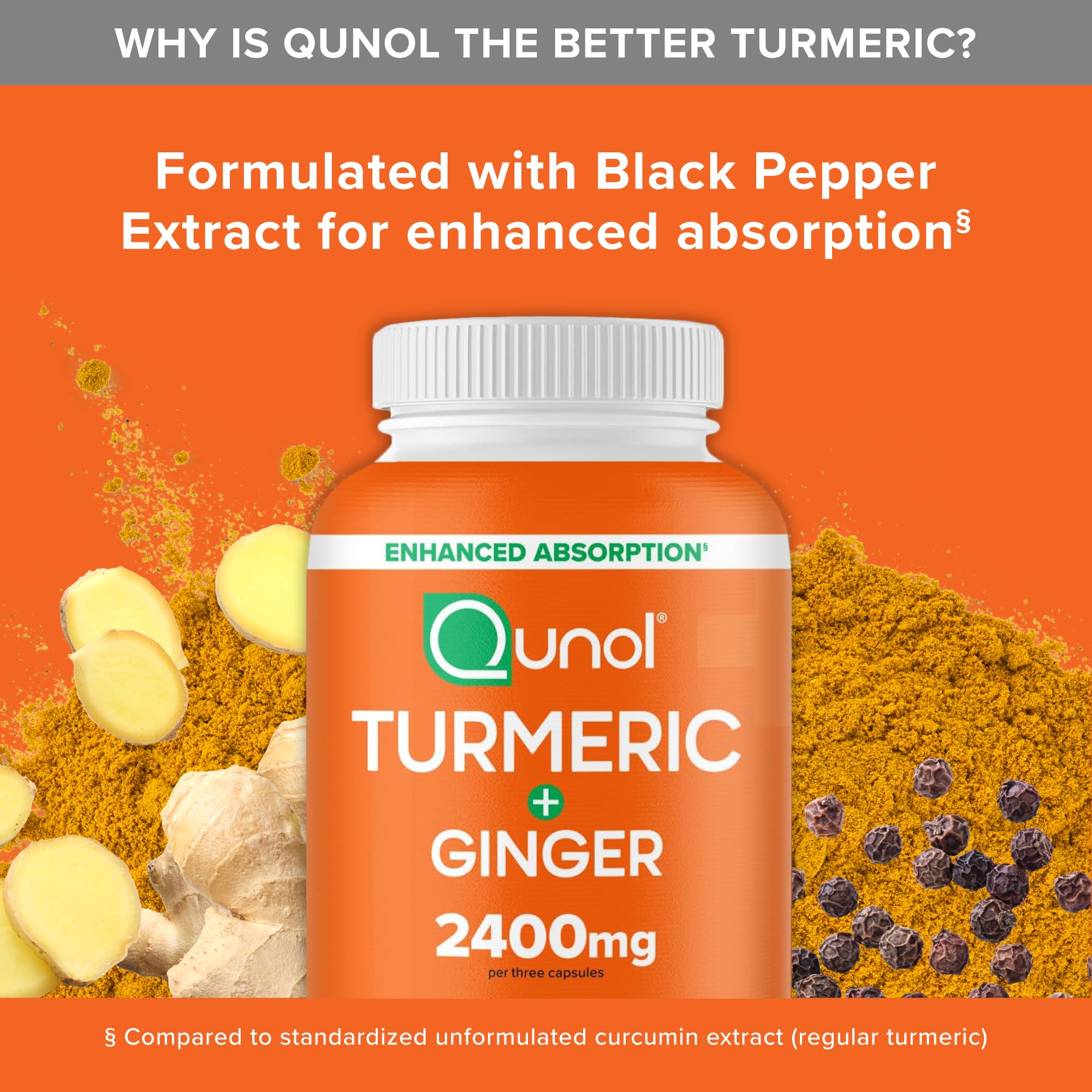 Qunol Turmeric Curcumin with Black Pepper & Ginger, 2400mg Turmeric Extract with 95% Curcuminoids, Extra Strength Supplement Qunol buy supplements canada