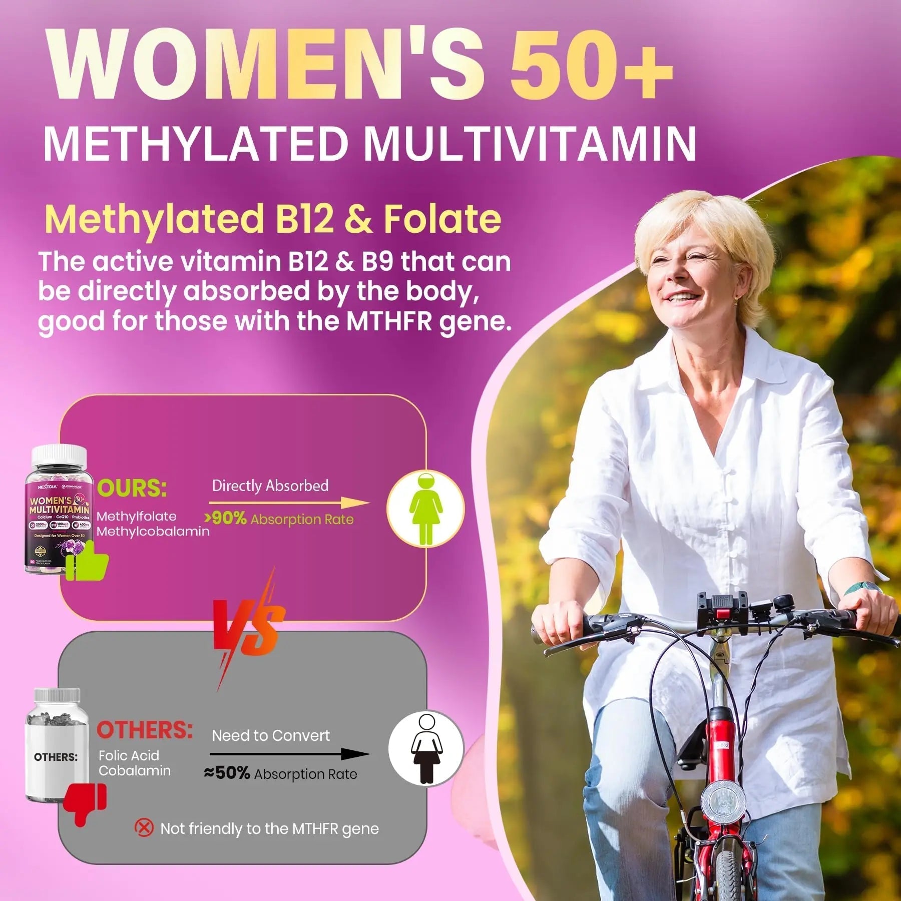 Multivitamin for Women 50 Plus Gummies, Vegan Omega 3, Methylfolate, Calcium, D3 K2, CoQ10, Daily Vitamin A C E, Methylated B12, Biotin, B Complex Nextdia buy supplements canada