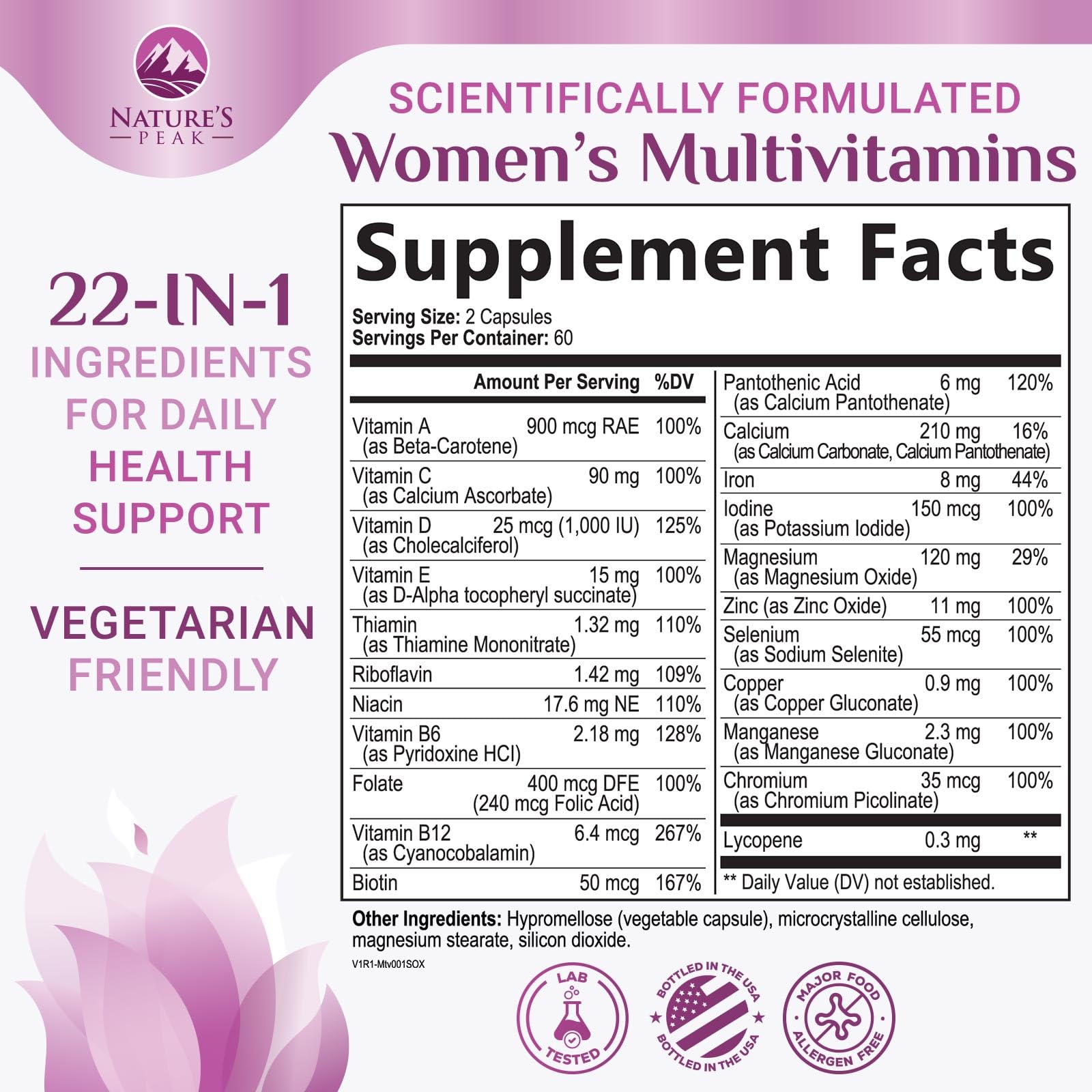 Multivitamin for Women - Complete Daily Womens Multivitamins with Calcium, Folate, Vitamin A, C, D, E & B Vitamins, Zinc and Iron - Multi Vitamins for Bone, Energy & Immune Support - 120 Capsules Nature's Peak buy supplements canada