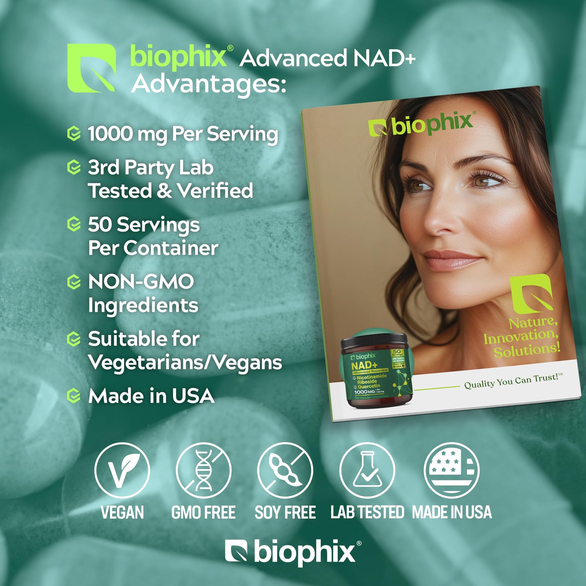 biophix NAD+ Liposomal Supplement for Women & Men - 1000 mg per Serving - Nicotinamide Riboside, Micronized Resveratrol & Quercetin Complex - 100 Veg Capsules - Non-GMO, Gluten-Free, cGMP Certified biophix buy supplements canada