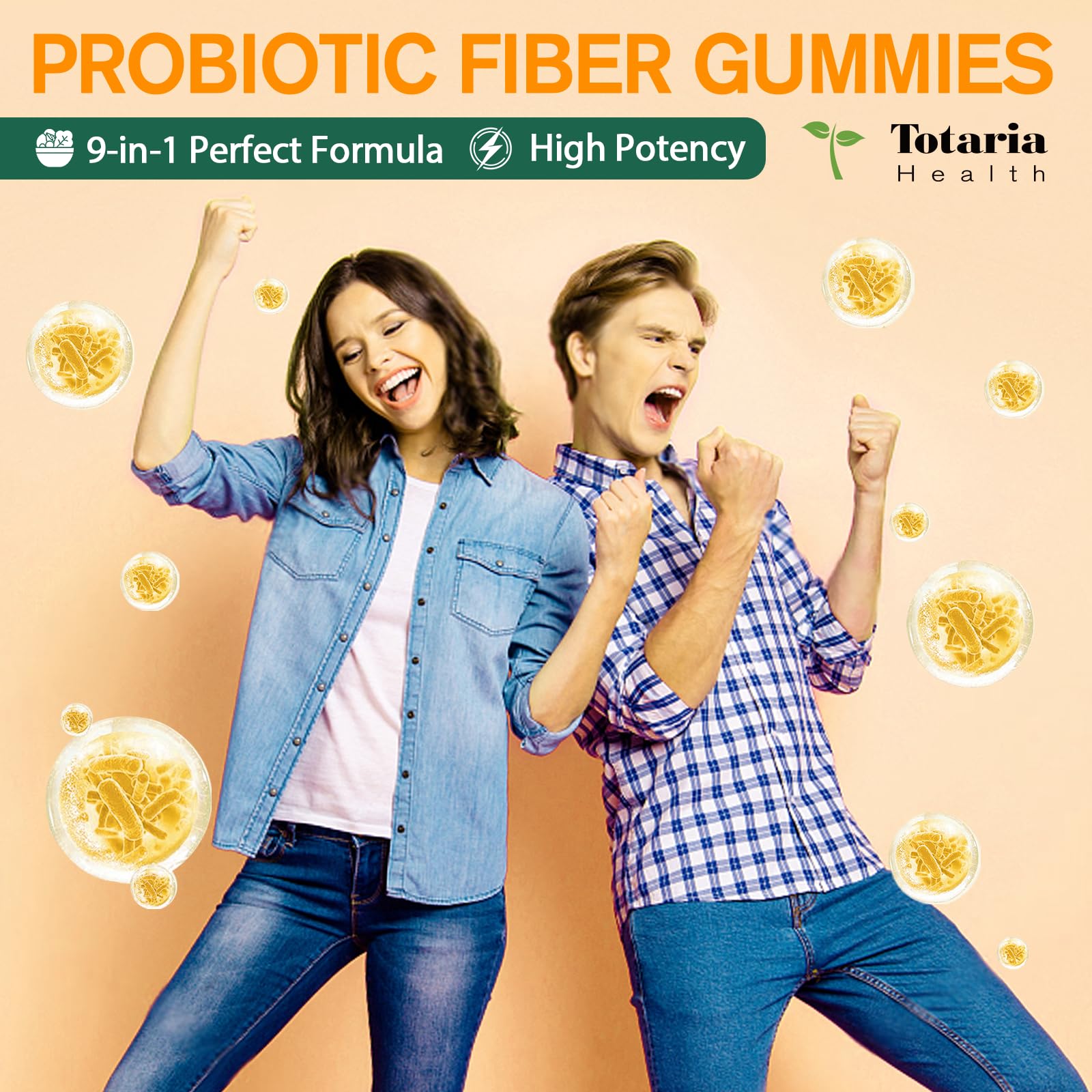 9-in-1 Probiotic Prebiotic Fiber Gummies for Adults & Teens, Fiber Supplement Pro with 5 Billion CFU Bacillus Coagulans, Psyllium Husk, FOS, Inulin, ACV for Digestion Totaria buy supplements canada
