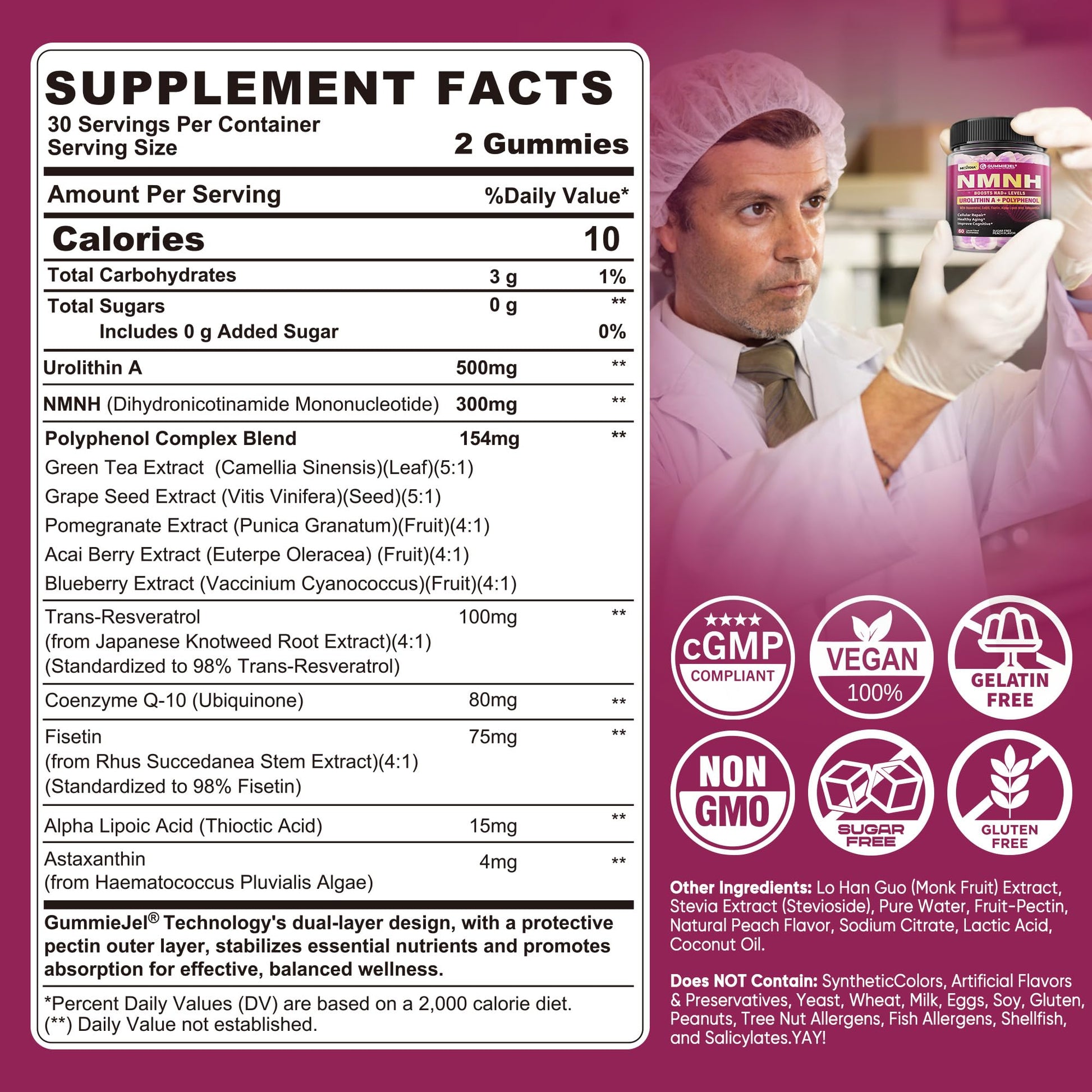 NMNH Gummies 300MG for Longevity with Urolithin A, Polyphenol Blend, Resveratrol, NAD+ Supplement for Women & Men Boost NAD+ Levels, Optimized Aging, Cell, DNA Repair, Energy, Focus, Sugar Free, 60cts Nextdia buy supplements canada