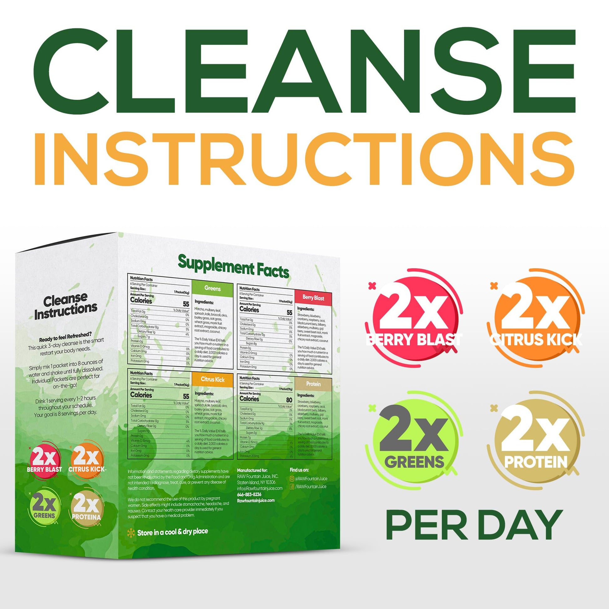 Raw Fountain 3 Day Juice Cleanse Detox, Weight Management Program, 24 Powder Packets Raw Fountain buy supplements canada