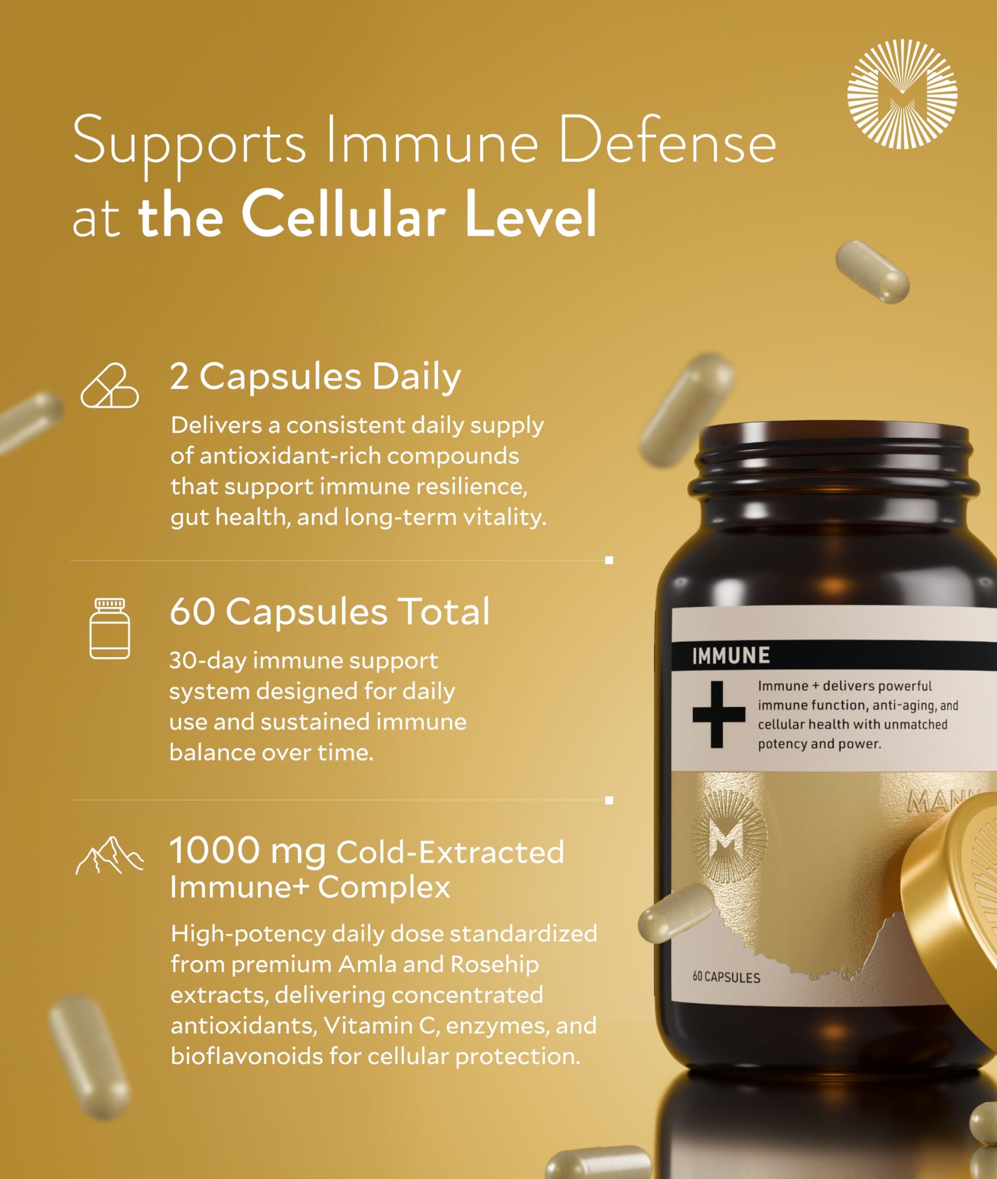 Manna Immune+ Capsules | 500mg Amla Extract & 500mg Rosehip Extract | Vitamin C Supplement for Immune Boost, Antioxidants, Heart Health, Digestion & Immune System Support | For Daily Use | 60 Count M Manna buy supplements canada