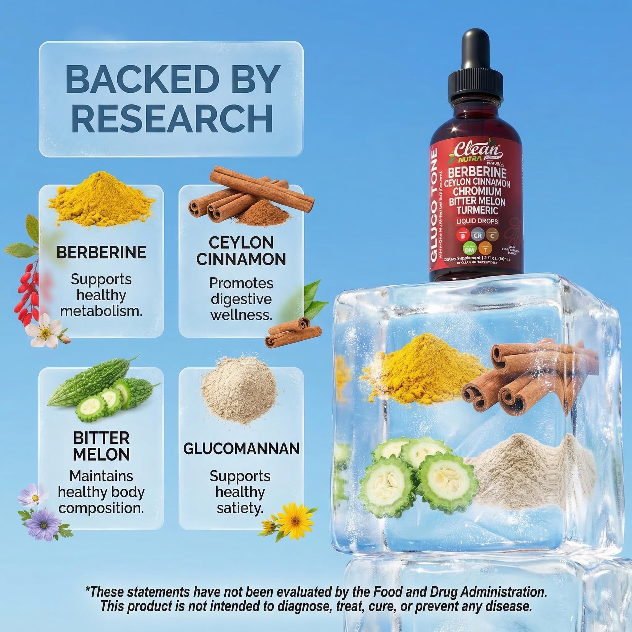 Clean Nutra Berberine with Ceylon Cinnamon Supplement Liquid Drops + Bitter Melon Extract, Glucomannan, Gymnema, Chromium Clean Nutraceuticals buy supplements canada