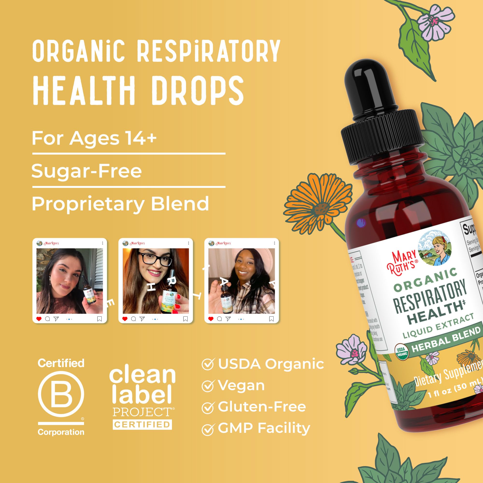 MaryRuth Organics USDA Organic Respiratory Health Liquid Drops with Mullein Leaf | Marshmallow Root & Elderberry | Mullein Drops for Lungs Herbal Blend | Immune Support Supplement | Vegan | 1 Fl Oz MARYRUTH'S buy supplements canada