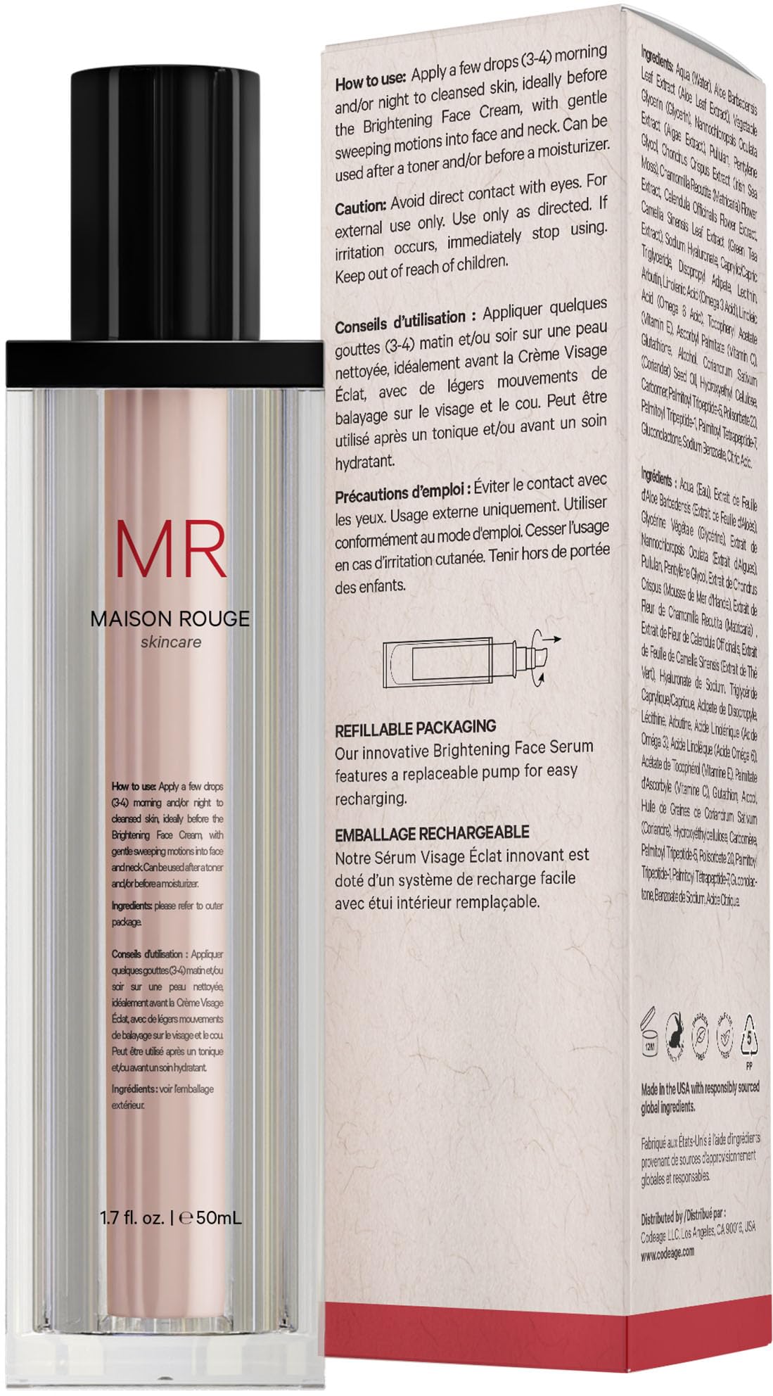 Maison Rouge Brightening Face Serum by Codeage - Glutathione Serum, Vitamin C, E, Hyaluronic Acid, Collagen - Radiance Enhancing - Parabens and Sulfates-Free - Refillable - All Skin Types - 1.7 fl oz Codeage buy supplements canada