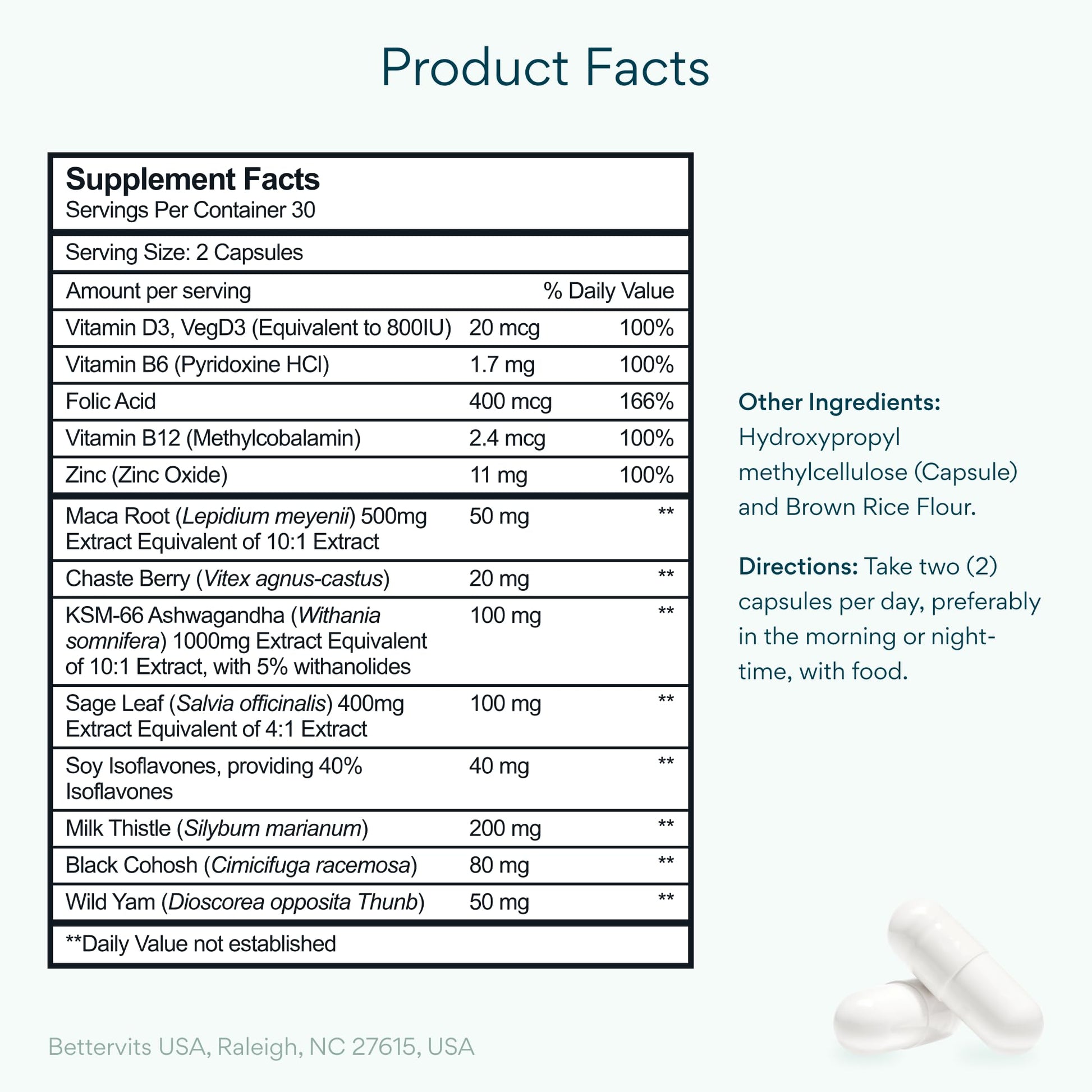 Bettervits Menopause Supplements for Women with Ashwagandha and Zinc | Hormone Balance Support with Vitamins D3 B6 B12 for Hot Flashes | Perimenopause Supplements for Monthly Wellness - 60 Capsules Bettervits buy supplements canada