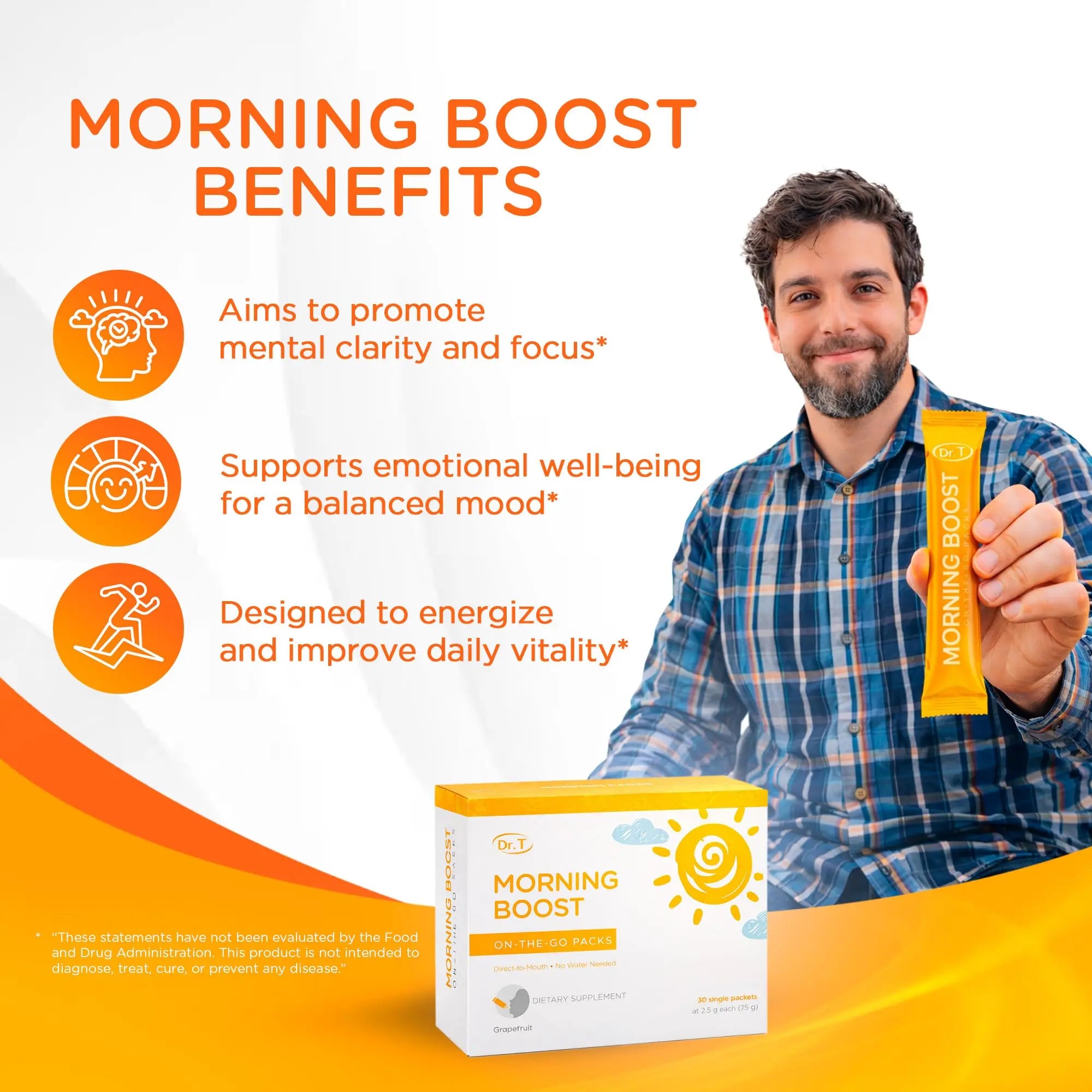 Dr. T On-the-go Packs – Morning Boost Formula – No Water Needed, Direct-to-Mouth – with Vitamins C, B6, B12 & Camu-Camu Extract – Supports Focus, Energy & Well-Being – Grapefruit, 30 Packs Dr. T buy supplements canada