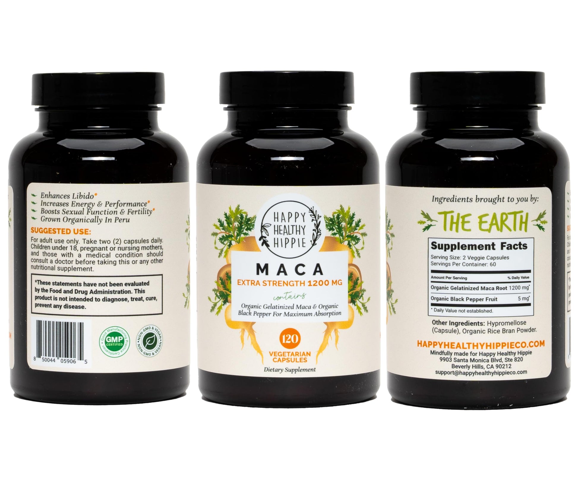 Organic Maca Root Capsules 1200 mg – Libido Booster for Women Fast Acting & Potent | Female Maca Supplement | Energy Pills from Peru | Includes Black Pepper for High Absorption | Vegan, 120 Ct Happy Healthy Hippie buy supplements canada