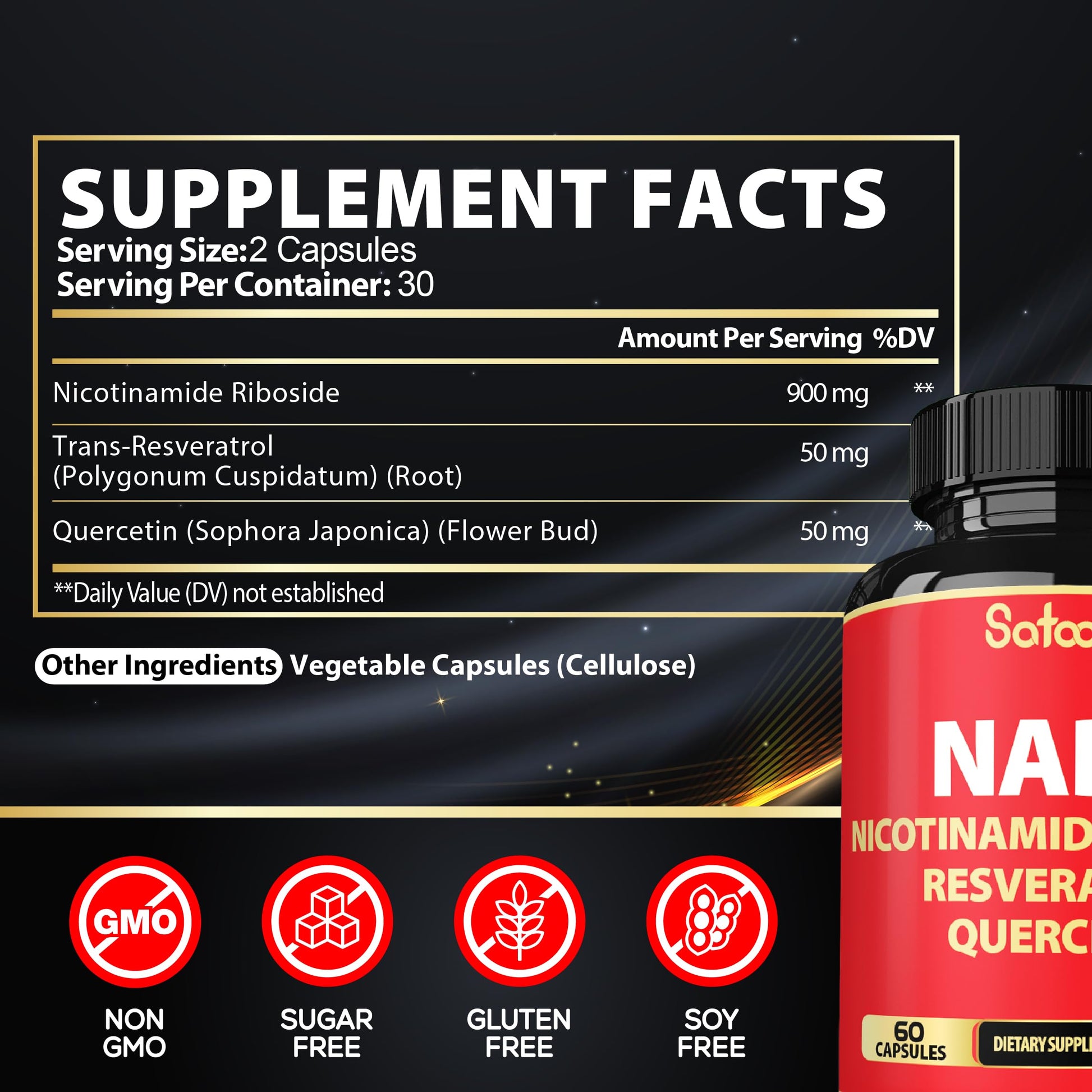 Satoomi NAD Supplement with Nicotinamide Riboside NR, Resveratrol, Quercetin - 60 Count - 30 Days Satoomi buy supplements canada
