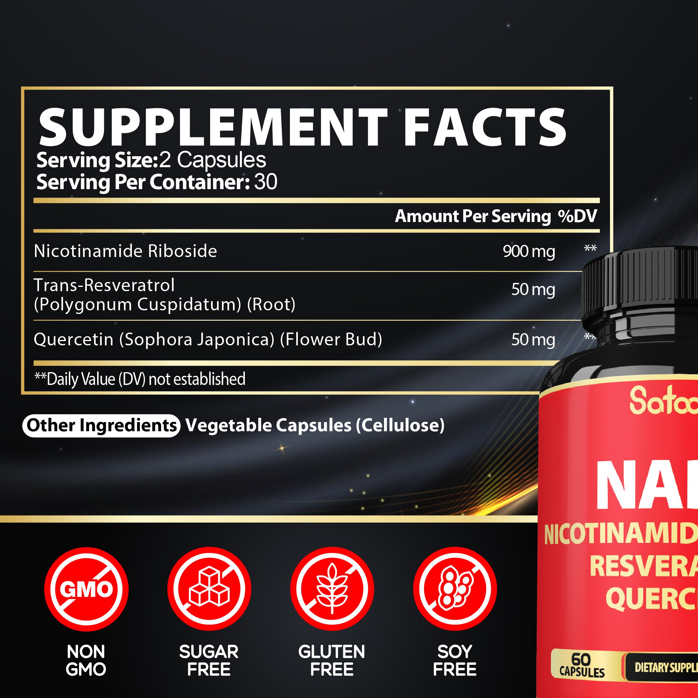 Satoomi NAD Supplement with Nicotinamide Riboside NR, Resveratrol, Quercetin - 60 Count - 30 Days Satoomi buy supplements canada