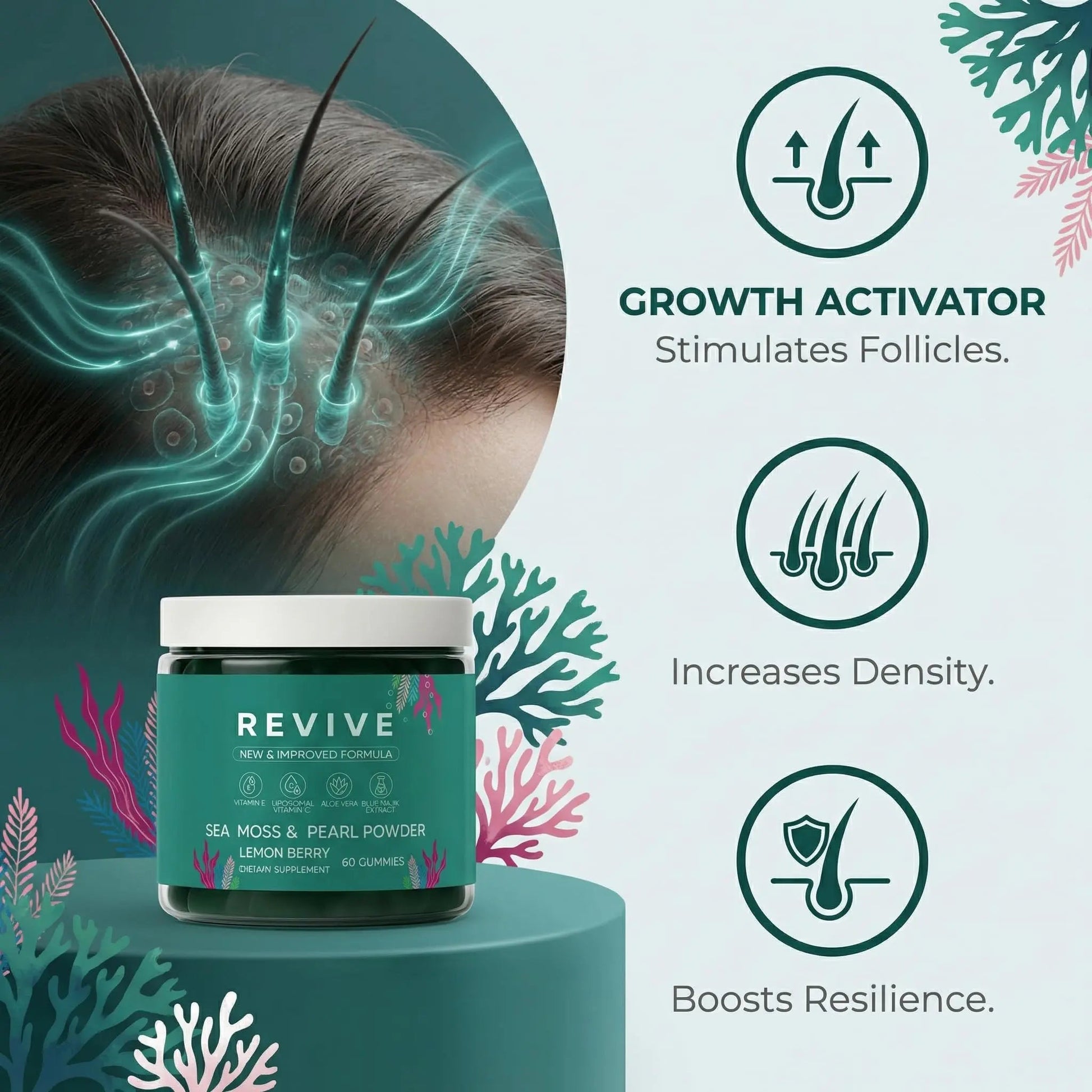 Balmbare Revive Gummies for Hair Loss - Sea Moss Gummies with Vitamin C, Vitamin E, Aloe Vera, Pearl Powder Supports Faster Hair Growth Rulinal buy supplements canada