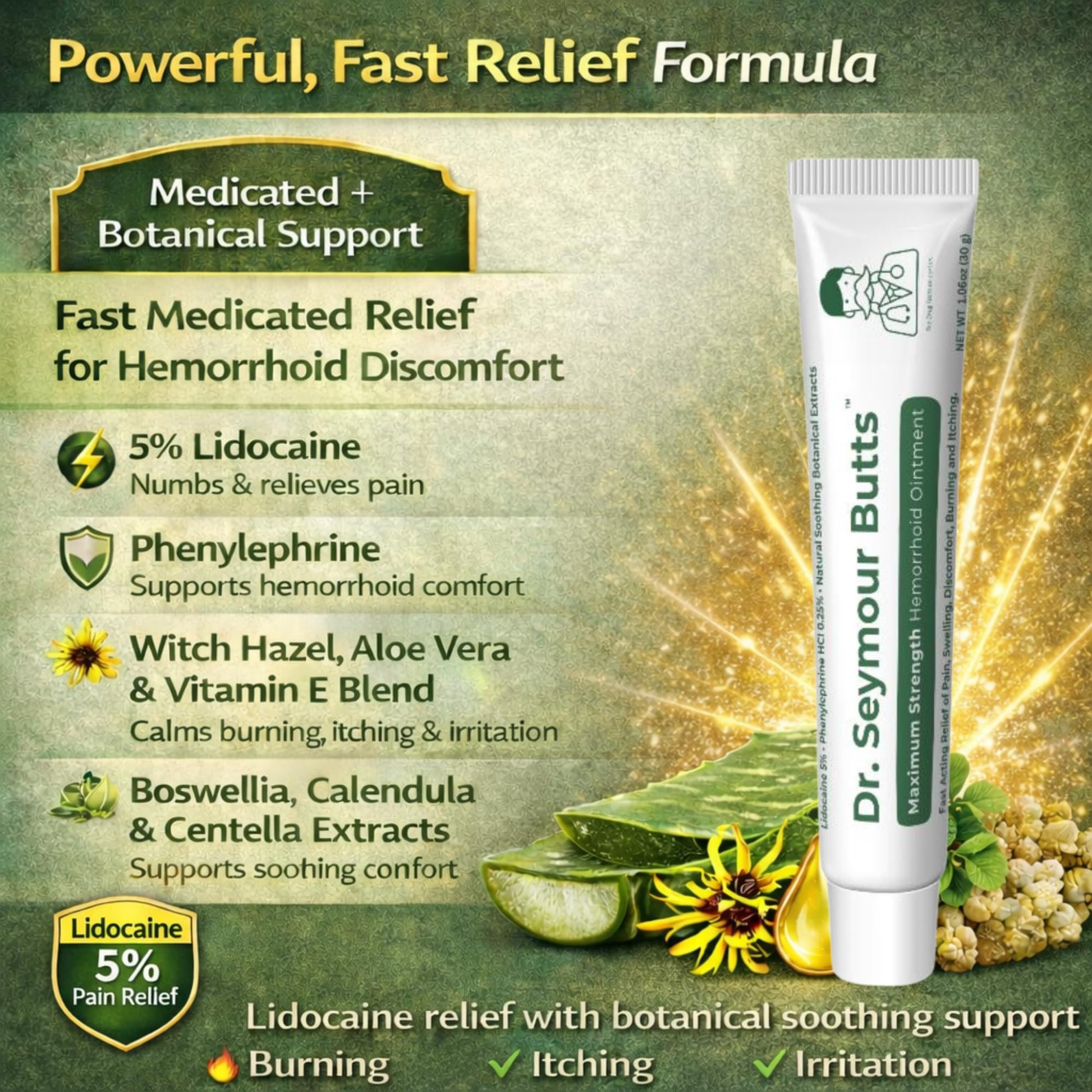 Dr. Seymour Butts Hemorrhoid Ointment – Lidocaine 5% Pain Relief for Burning, Itching & Irritation | External Hemorrhoid Care with Witch Hazel, Aloe & Botanical Support Dr. Seymour Butts buy supplements canada