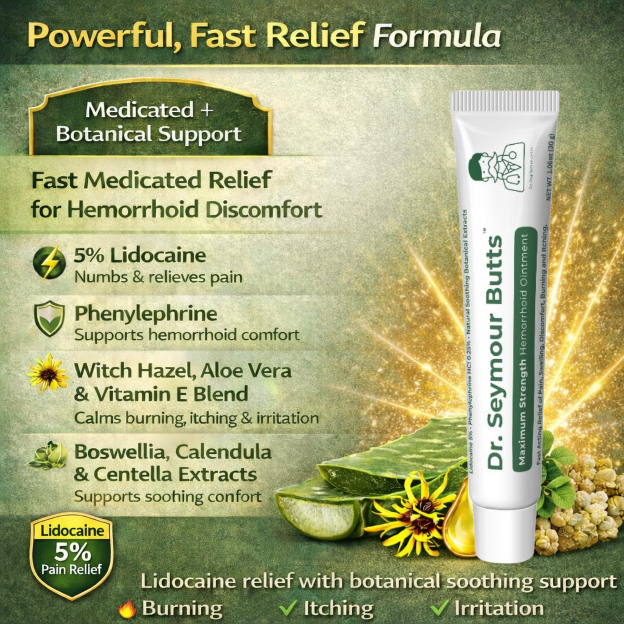 Dr. Seymour Butts Hemorrhoid Ointment – Lidocaine 5% Pain Relief for Burning, Itching & Irritation | External Hemorrhoid Care with Witch Hazel, Aloe & Botanical Support Dr. Seymour Butts buy supplements canada