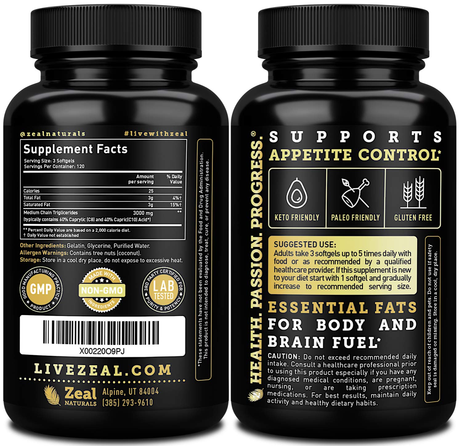 Pure MCT Oil Capsules (360 Softgels | 3000mg) 4 Month Supply Keto Pills w Unrefined Coconut Zeal Naturals buy supplements canada