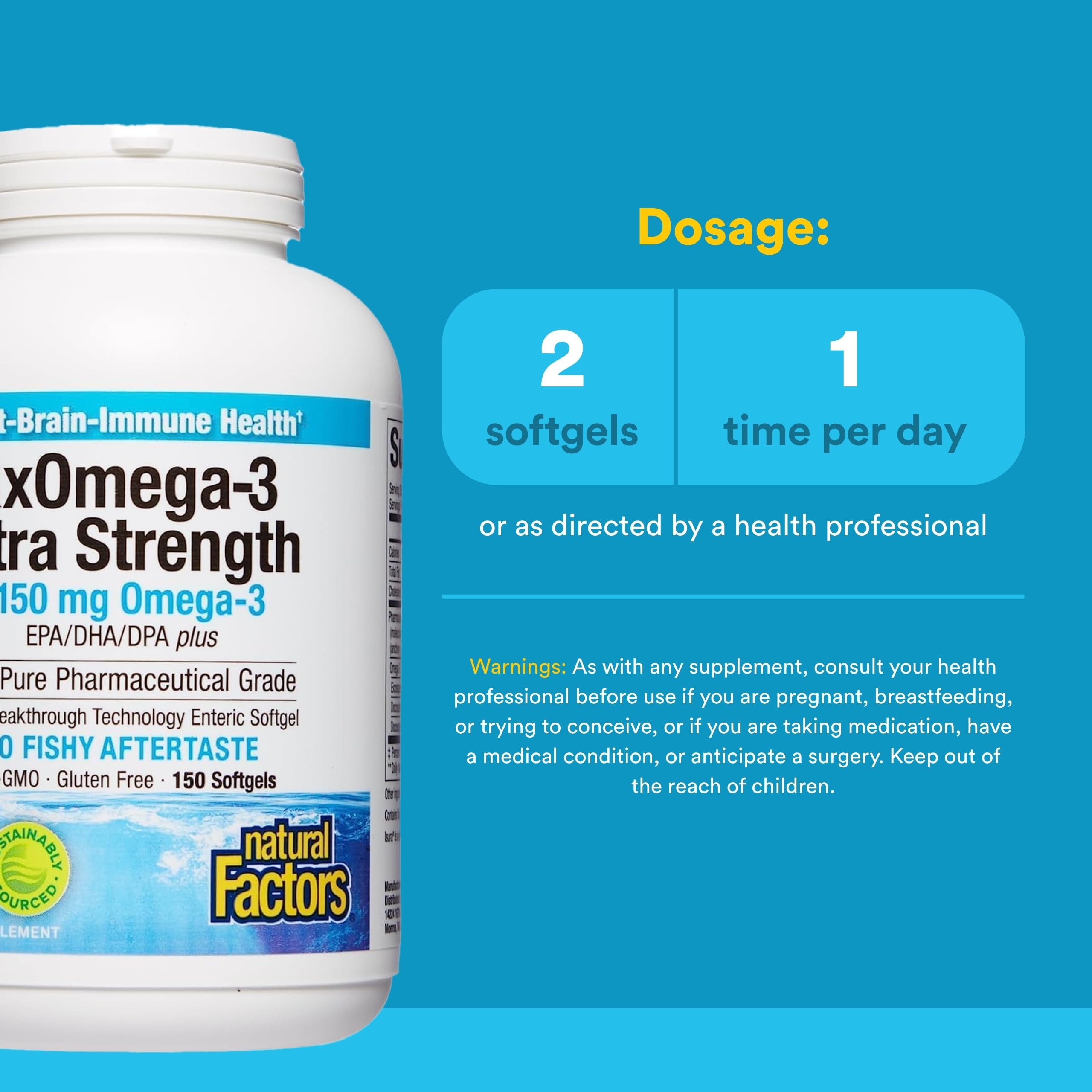 Natural Factors RxOmega-3 Ultra Strength - Brain & Heart Health Support - Eye Health Supplement with EPA & DHA - Supplement with Omega-3 Fatty Acids - 150 Softgels (75 Servings) Natural Factors buy supplements canada