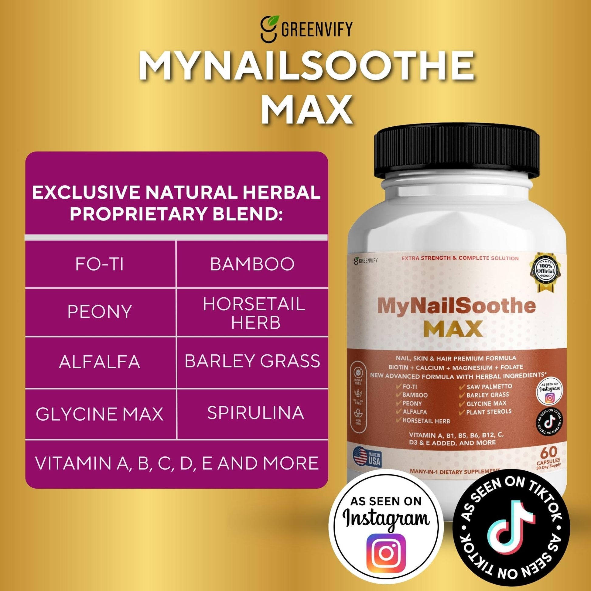 GREENVIFY MyNailSoothe MAX Hair, Skin & Nail Supplement, 60 Capsules, with Biotin 5000mcg, Vitamins, Minerals & Herbal Blend (1) GREENVIFY buy supplements canada