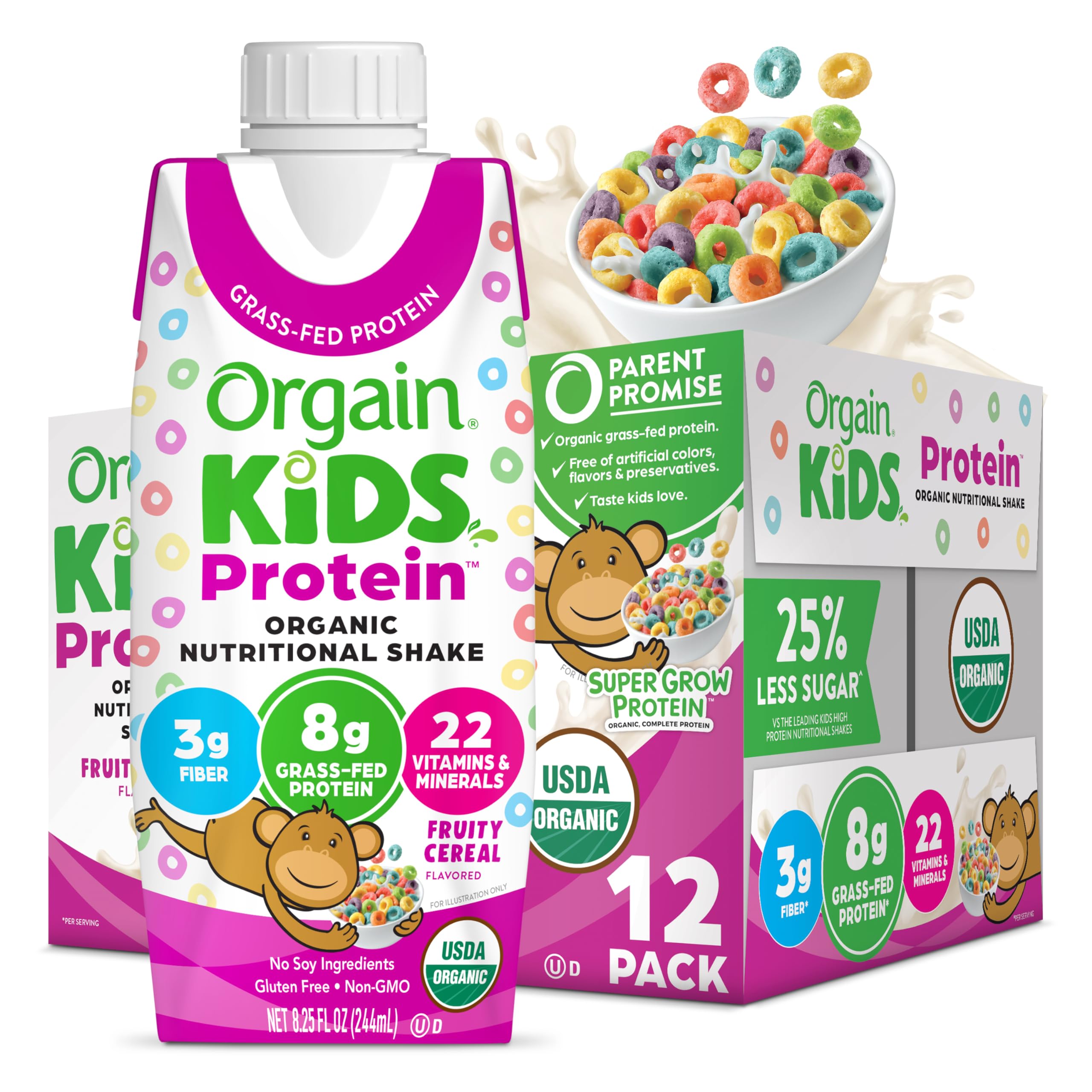 Orgain Organic Kids Nutritional Protein Shake, Fruity Cereal - Kids Snacks with 8g Dairy Orgain buy supplements canada