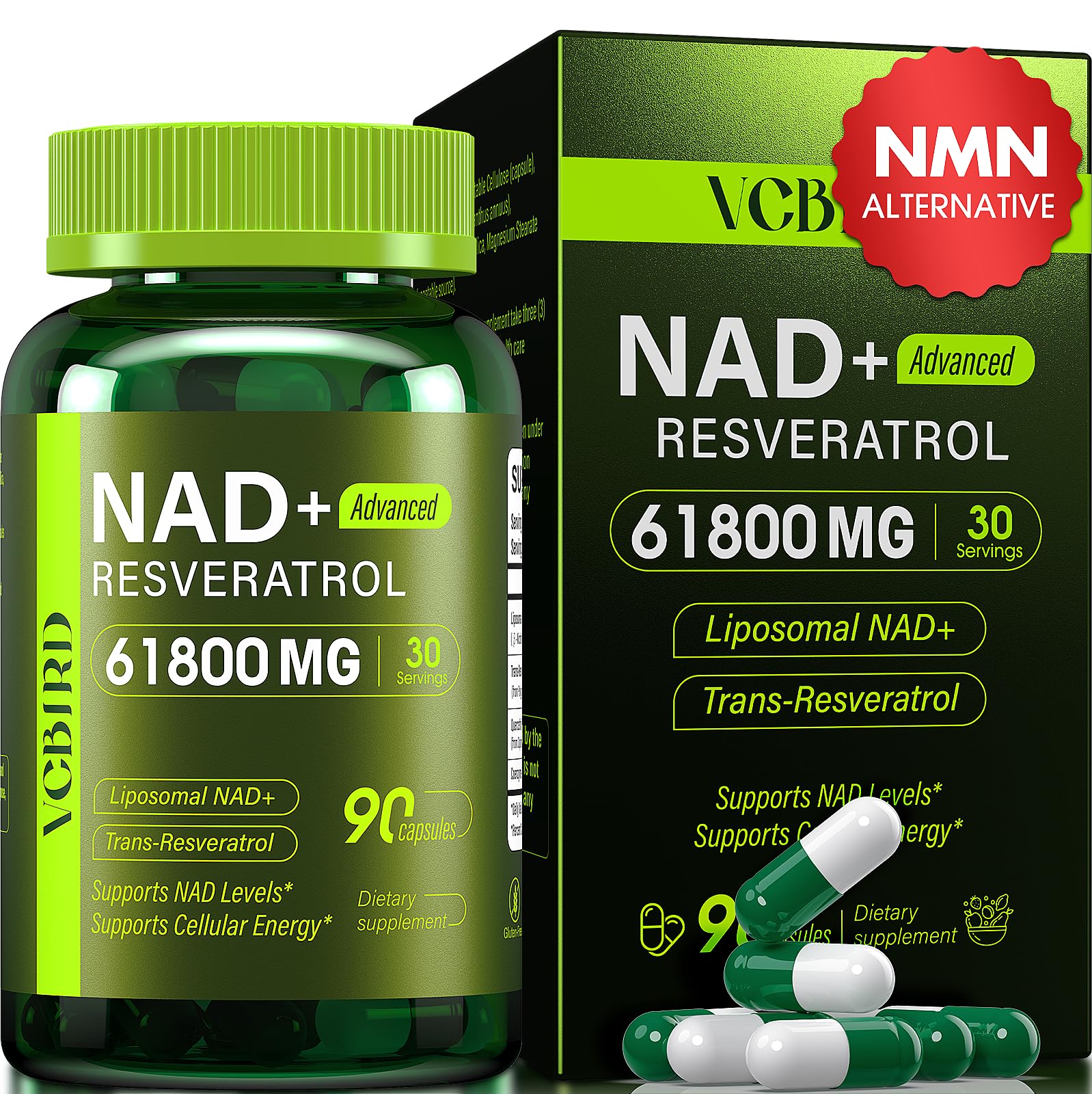 Nad Resveratrol Supplement 61800mg Per Bottle – Liposomal Nad+ Resveratrol for Women & Men – High Purity 1200mg Nad+ Supplement for Energy & Healthy Aging, Resveratrol, Quercetin, CoQ10 – 90 Counts VCBIRD buy supplements canada