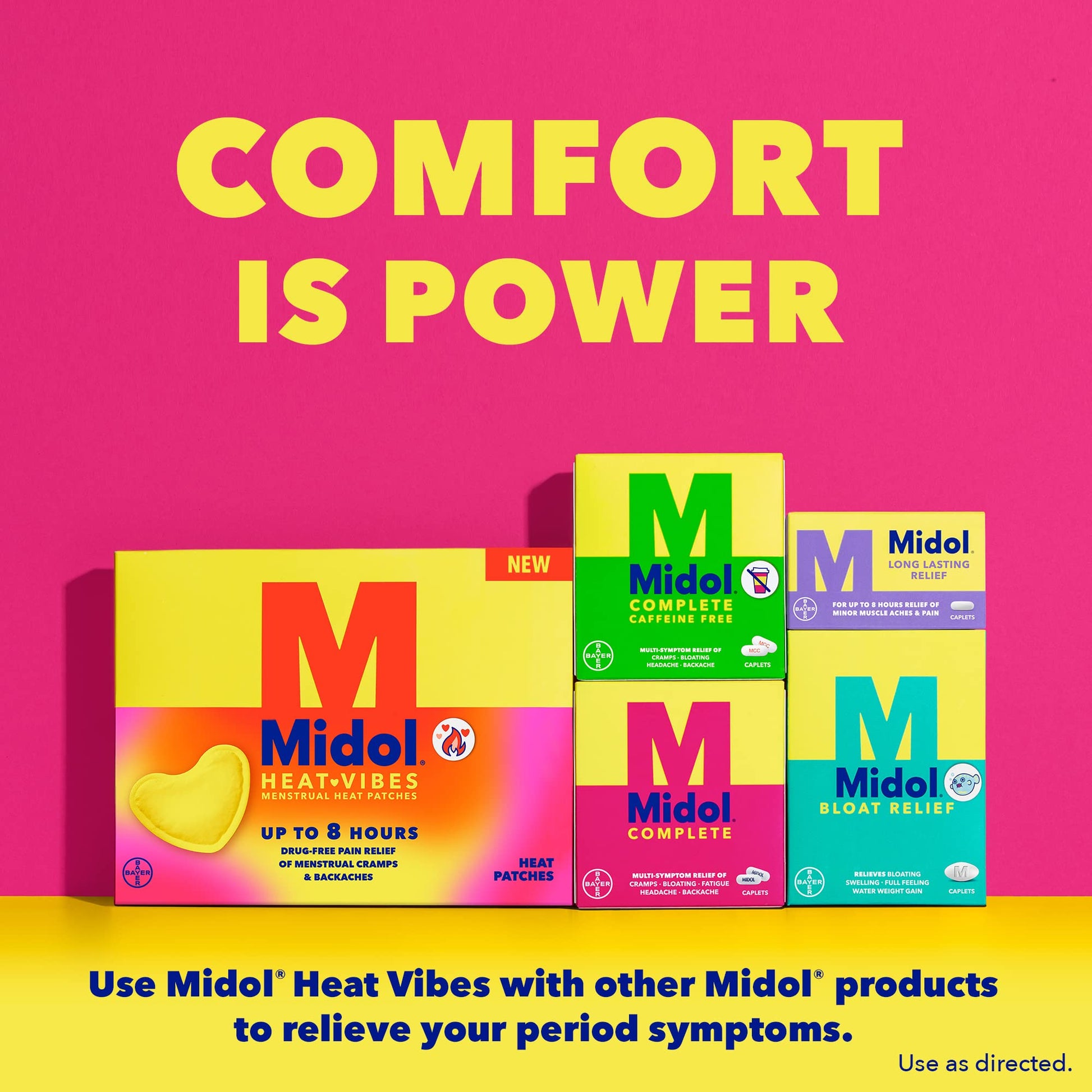 Midol Heat Vibes Menstrual Pain Relief Heat Patches - 6 Count Pack for Period Cramps and Backache Midol buy supplements canada