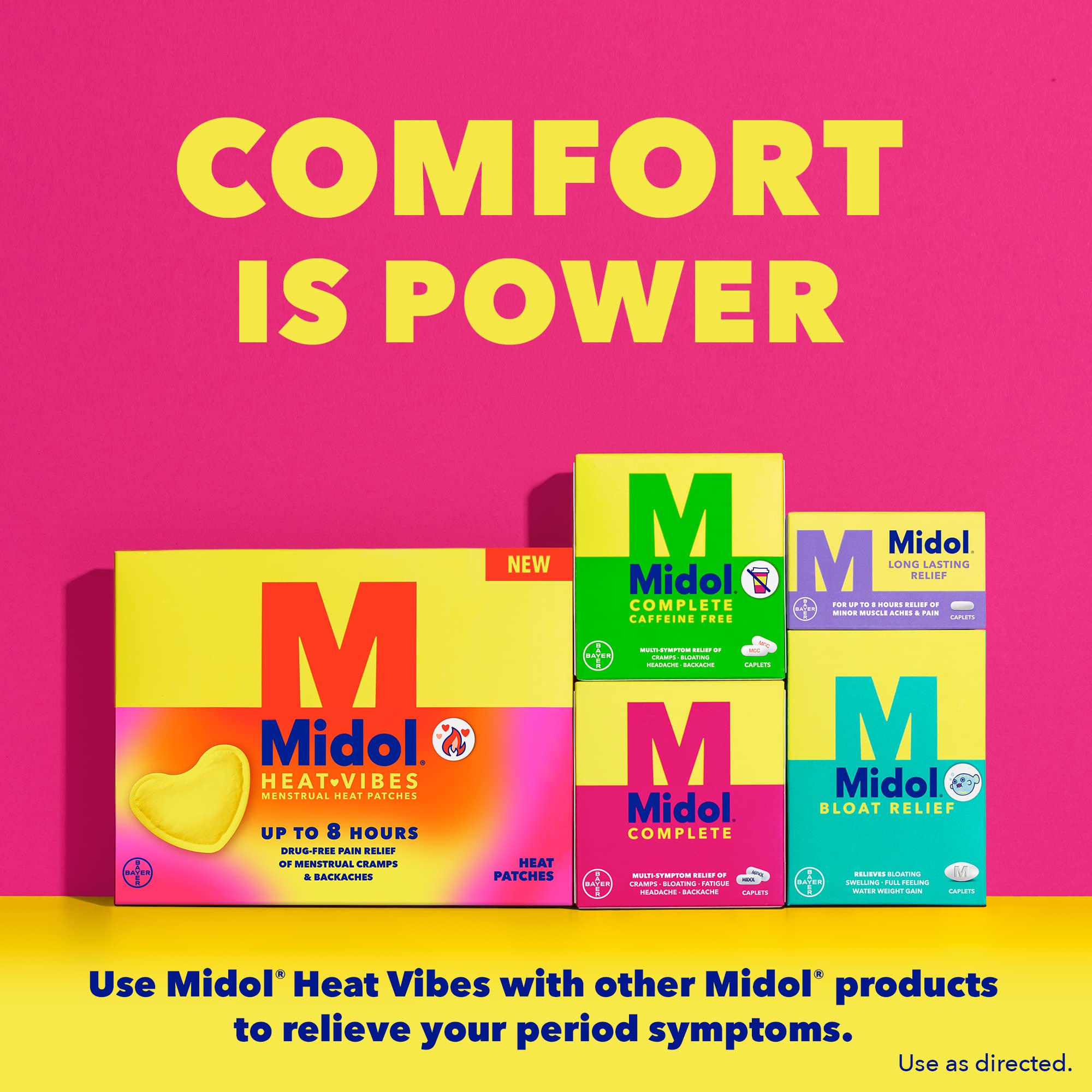 Midol Heat Vibes Menstrual Pain Relief Heat Patches - 6 Count Pack for Period Cramps and Backache Midol buy supplements canada