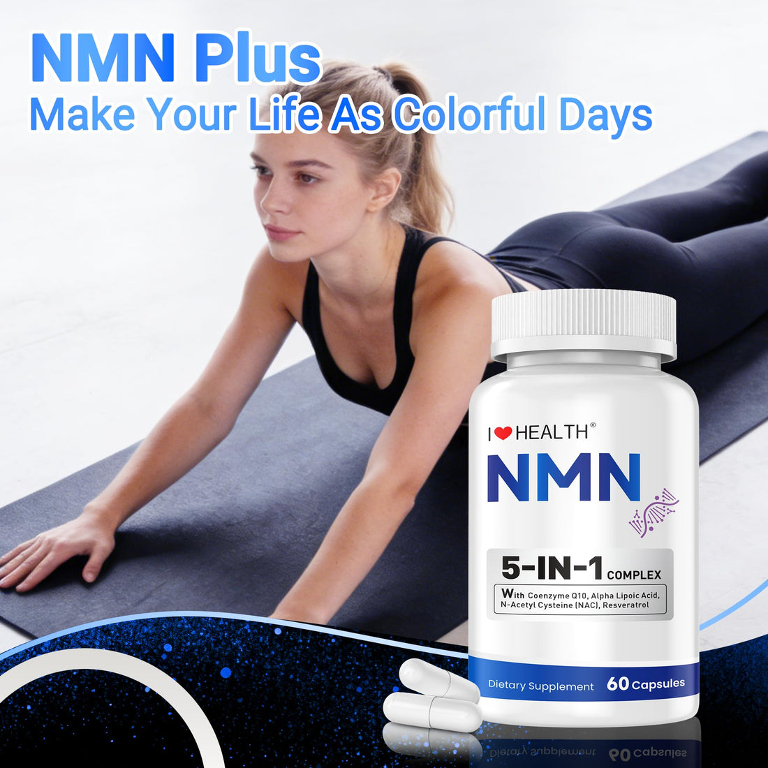 I LOVE HEALTH NMN Supplement, 5-in-1 Complex with NAC, Alpha Lipoic Acid, CoQ10 & Resveratrol - High Absorption Anti Aging Formula - Third Party Tested, cGMP, Gluten Free - 60 Capsules I LOVE HEALTH buy supplements canada