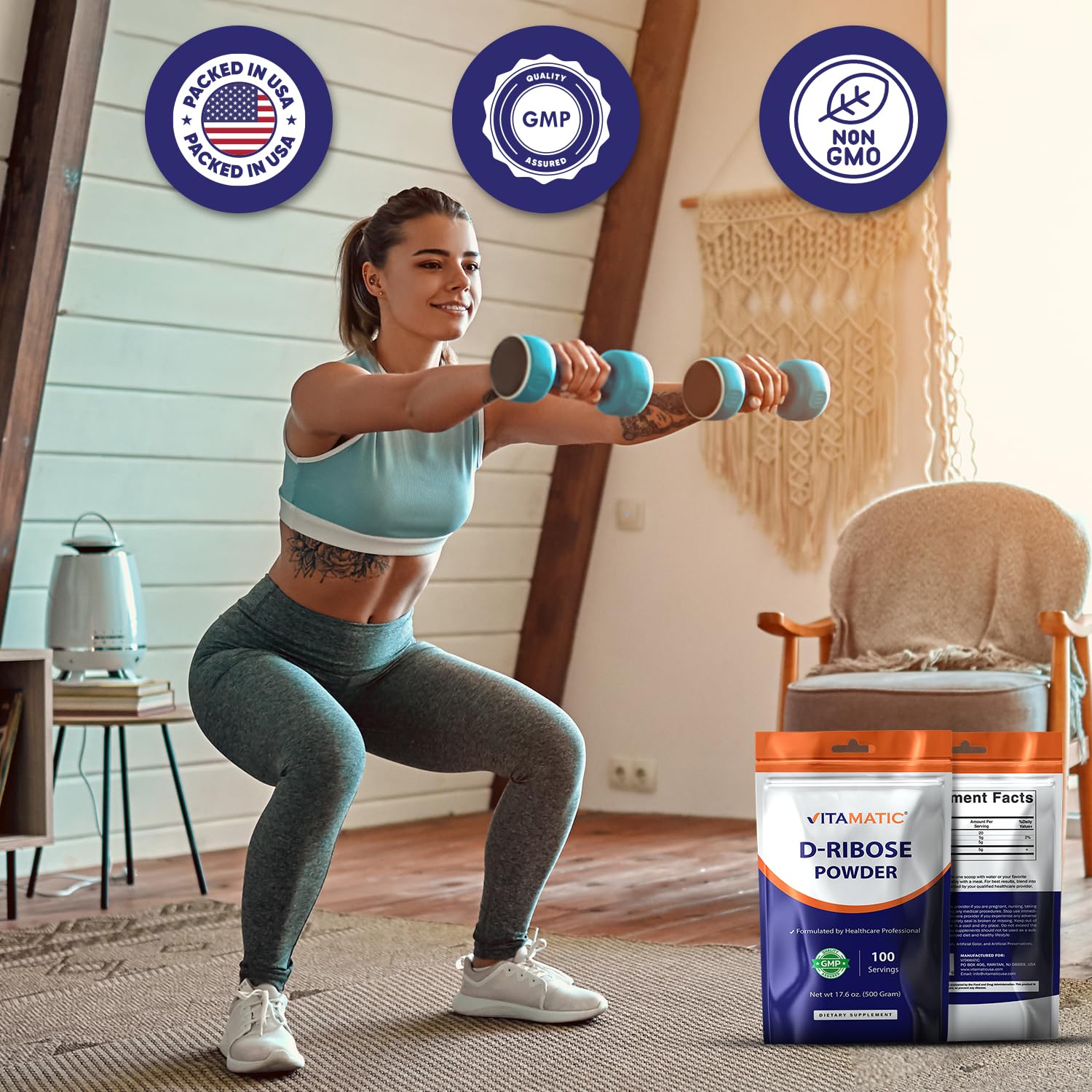 Vitamatic D-Ribose Powder 500g - 17.6 OZ (500 Gram) | Pure & Unflavored | Non-GMO | Easy-Mix Dietary Supplement Vitamatic buy supplements canada