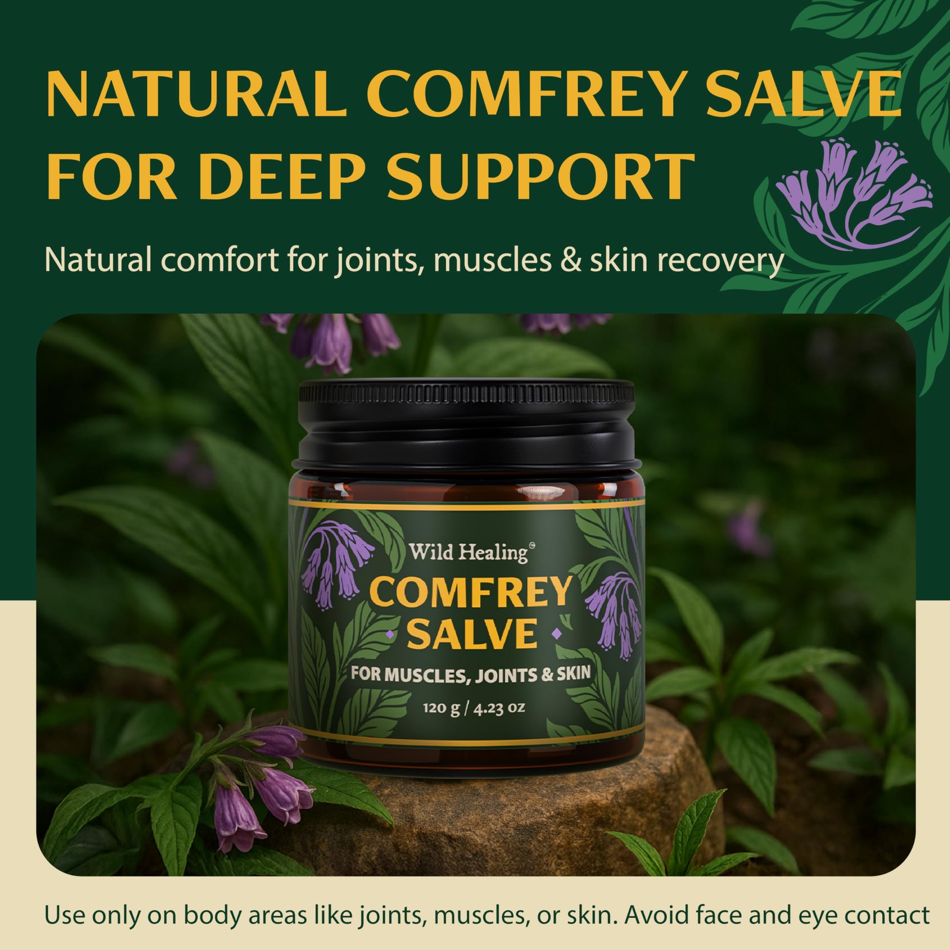 Wild Healing Comfrey Salve – Concentrated Herbal Balm with Arnica, Magnesium & MSM – Soothing Botanical Cream for Joints, Muscles & Dry Skin – 4.23 oz Wild Healing buy supplements canada