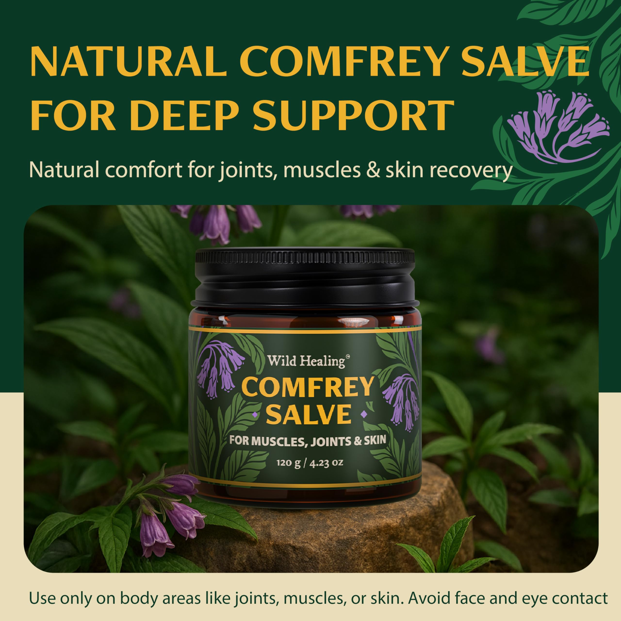 Wild Healing Comfrey Salve – Concentrated Herbal Balm with Arnica, Magnesium & MSM – Soothing Botanical Cream for Joints, Muscles & Dry Skin – 4.23 oz Wild Healing buy supplements canada