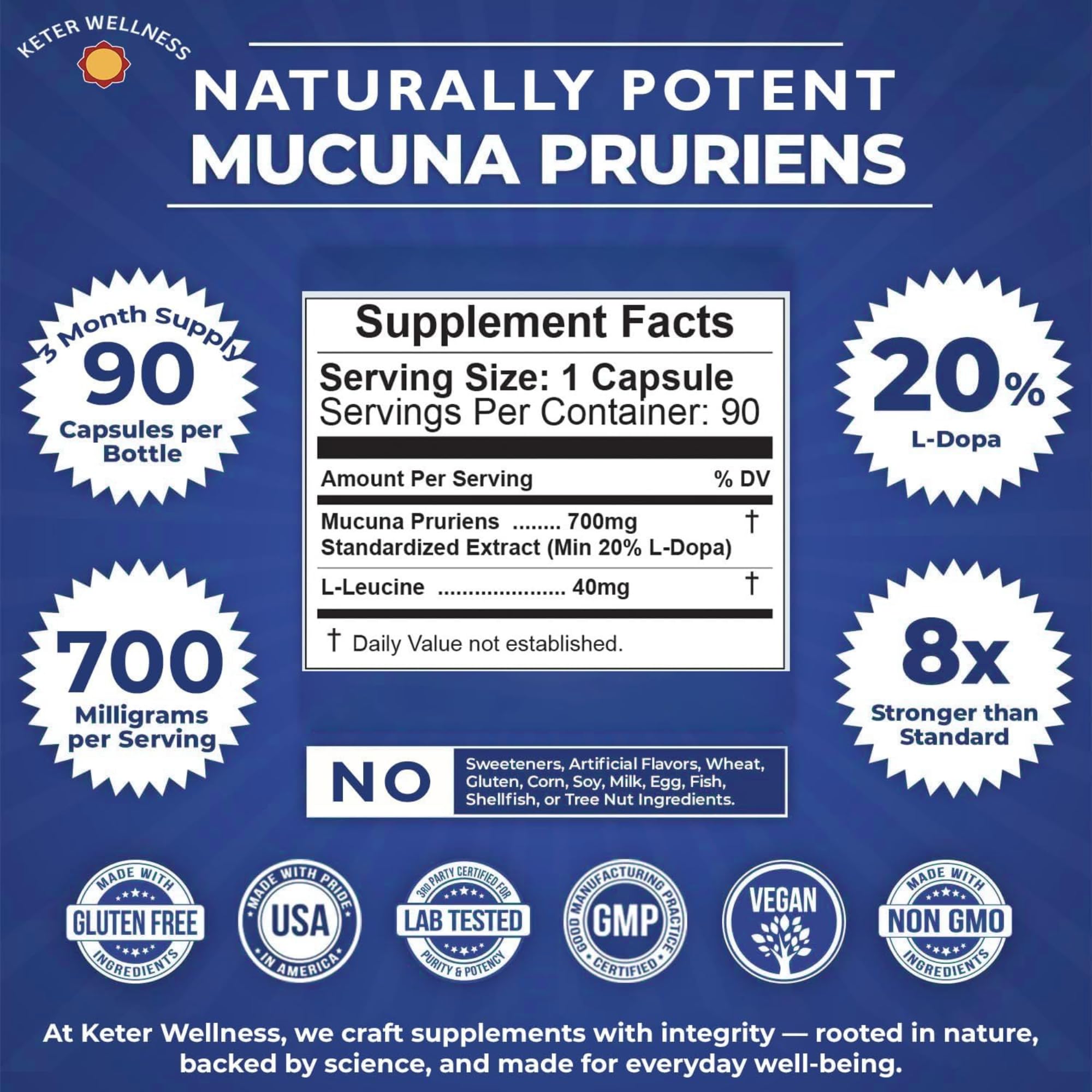 Mucuna Pruriens 20% L-Dopa – Standardized Velvet Bean Extract for Natural Dopamine, Focus & Mood Support – Pure 8:1 Concentrated Herbal Supplement – Vegan, Non-GMO, 90 Capsules Keter Wellness buy supplements canada
