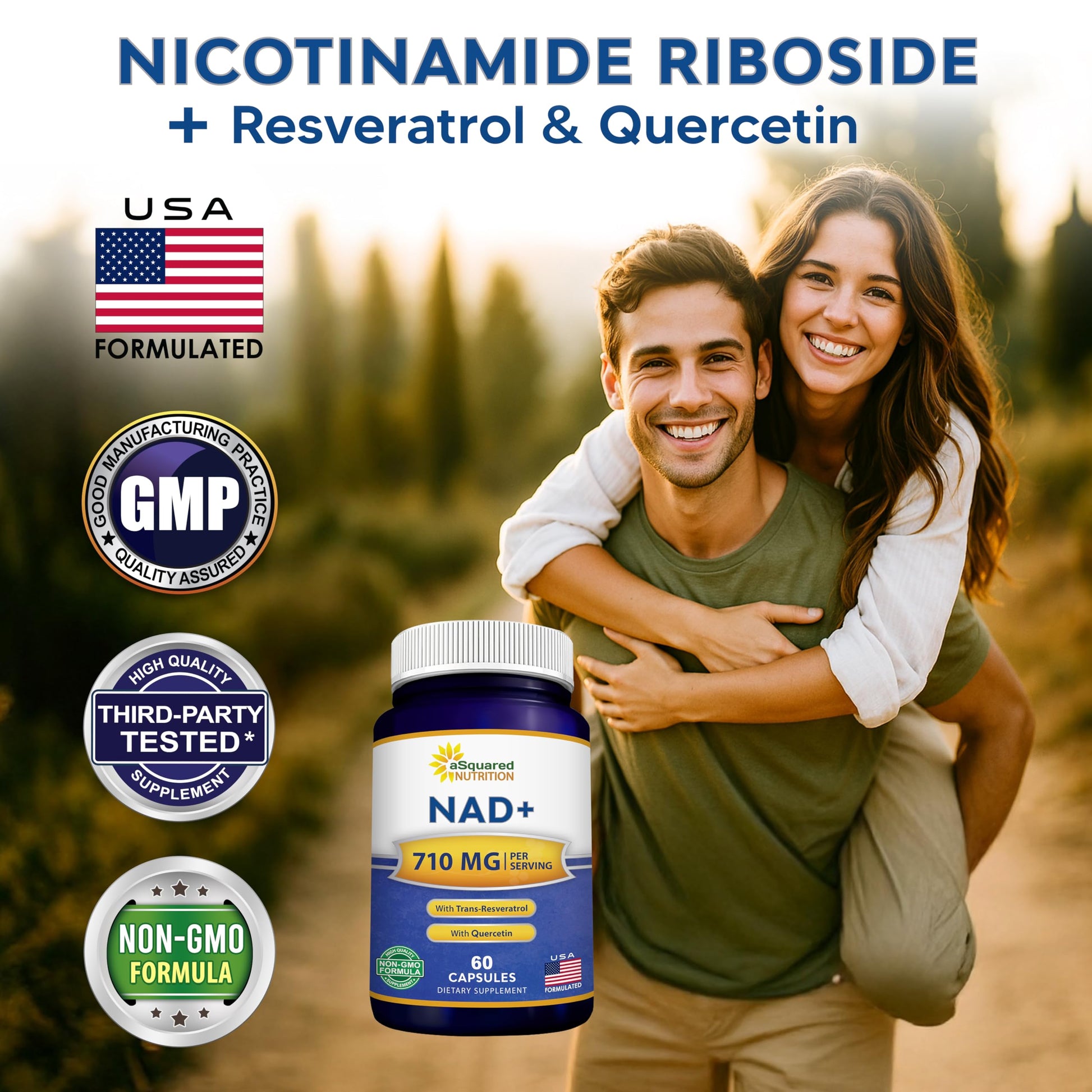 aSquared Nutrition NAD Resveratrol Supplement - NAD+ Nicotinamide Riboside 500mg (Vitamin B3) Plus Trans-Resveratrol & Quercetin - NMN Alternative for Men & Women - 60 Capsules aSquared Nutrition buy supplements canada
