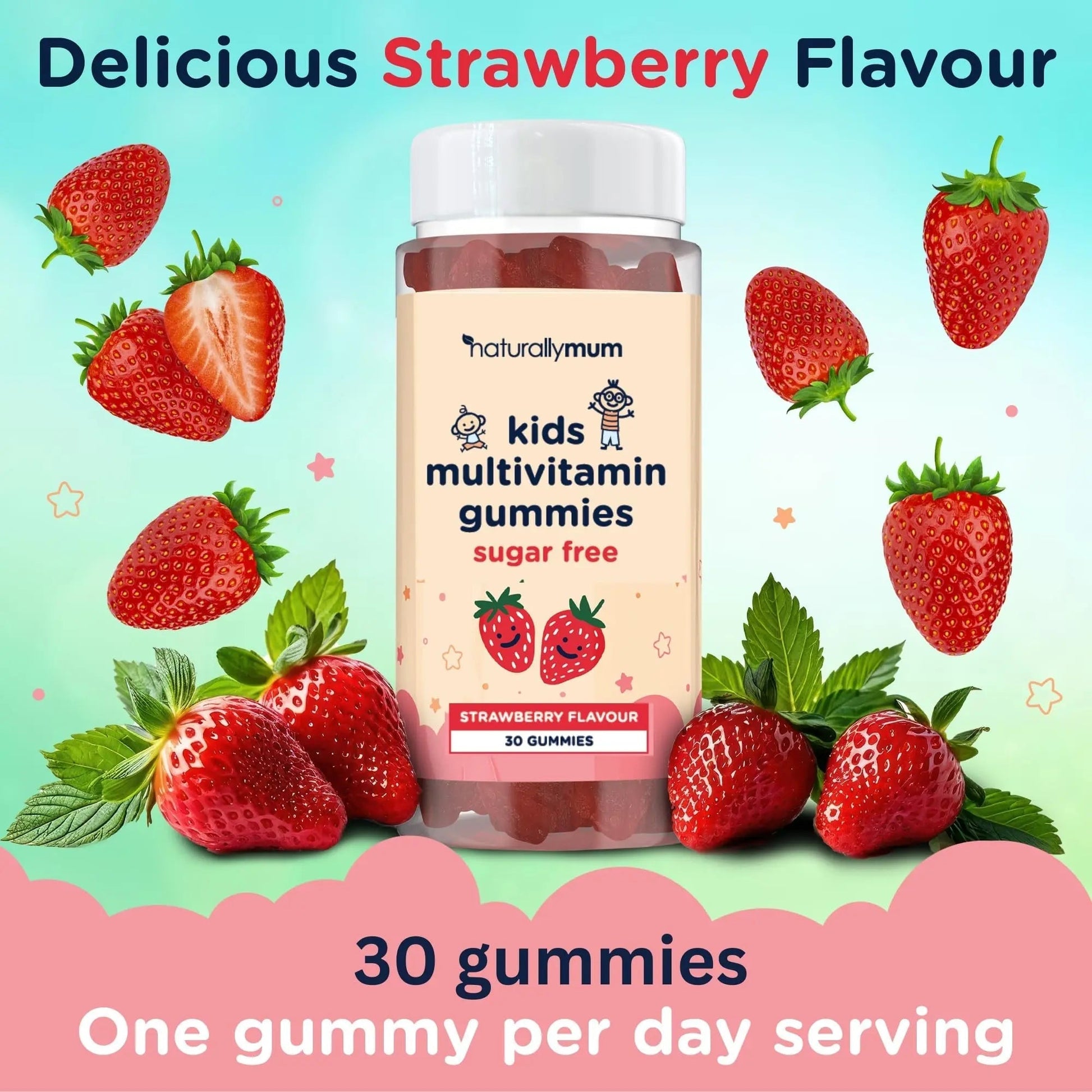 NaturallyMum Kids Multivitamin Gummies | for Children | Vegan Friendly | 30 Chewable Gummies | with Vitamins A, D, E, B6, B12, C | NaturallyMum buy supplements canada