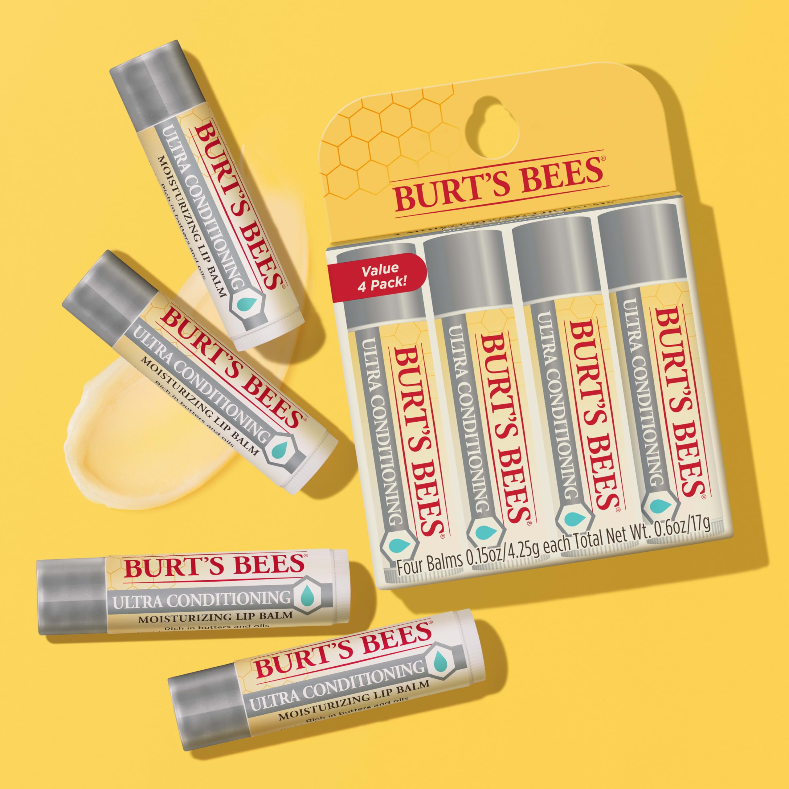 Burt's Bees Lip Balm, Moisturizing Lip Care, 100% Natural Origin, Ultra Conditioning with Shea, Cocoa & Kokum Butter (4 Pack) Burt's Bees buy supplements canada