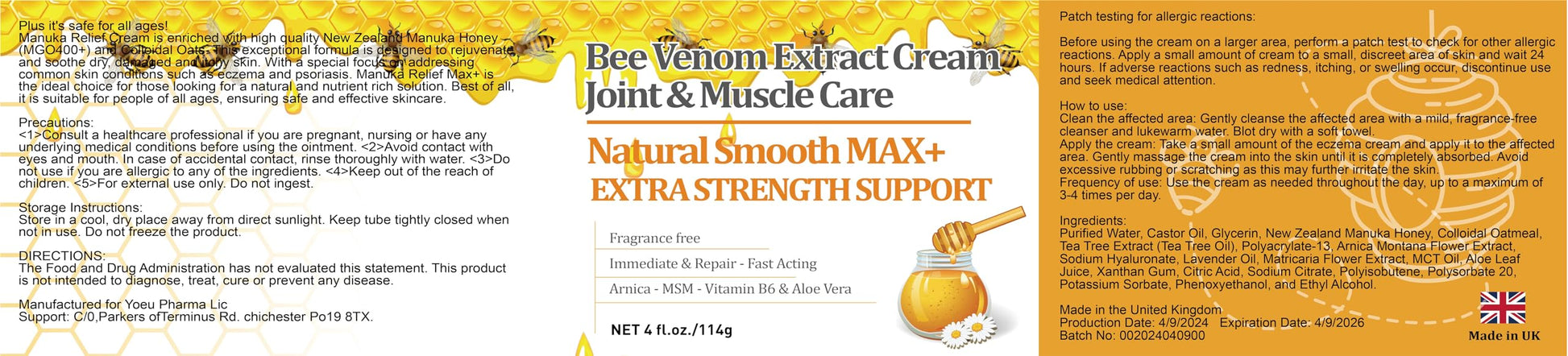 YOKOBBYES Pure Bee Venom Joint, Muscle & Bone Cream, Instant Relief, Back, Neck, Hand, Feet, Knee, Muscle, Shoulder, Ankle, Foot Discomfort, for Adults and The Elderly, YOKOBBYES buy supplements canada